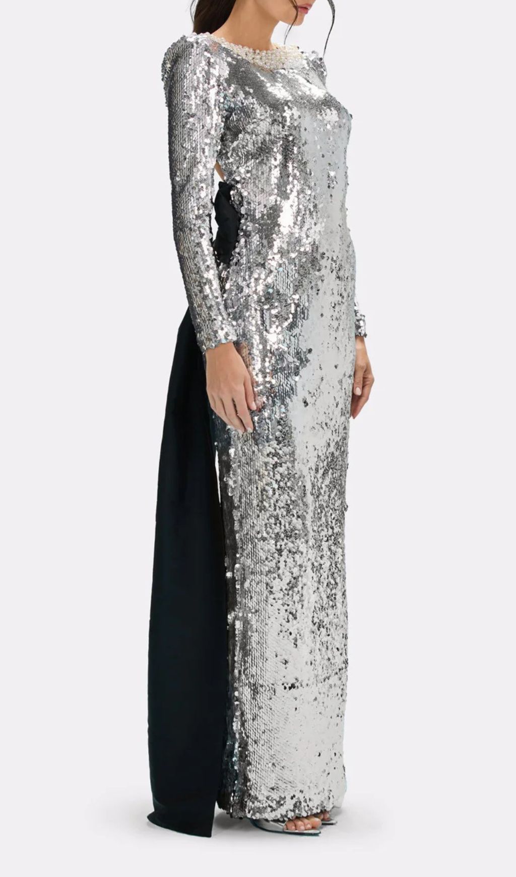 f8e308ed4ed1889e319e2e31bd5013e3.jpg Fashionslee Women Jenesis Silver Sequin Bow Backless Maxi Dress