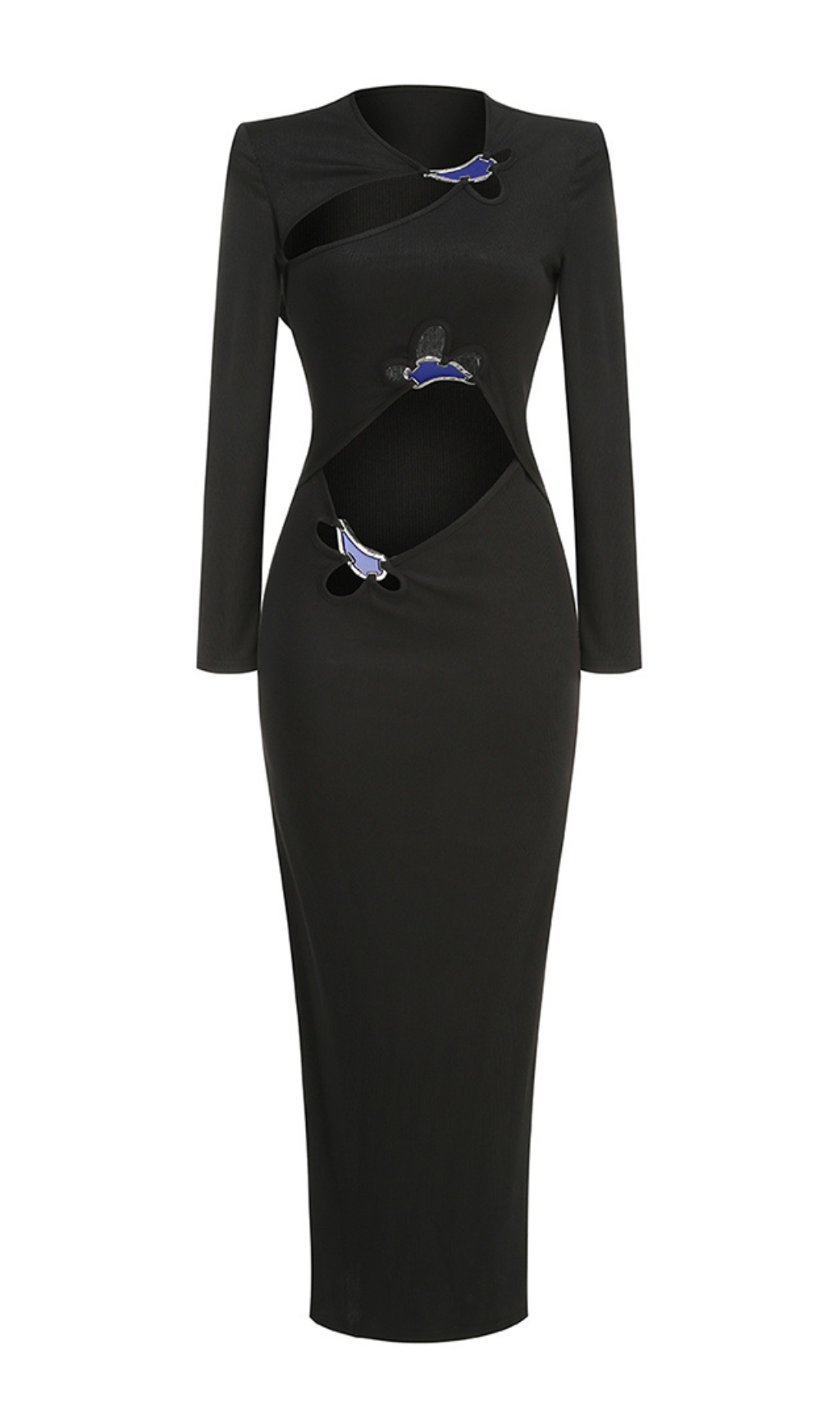 f9082898c3a767ead981bb93031e2965.jpg Fashionslee Women Barbel Black Cutout Long Sleeve Maxi Dress