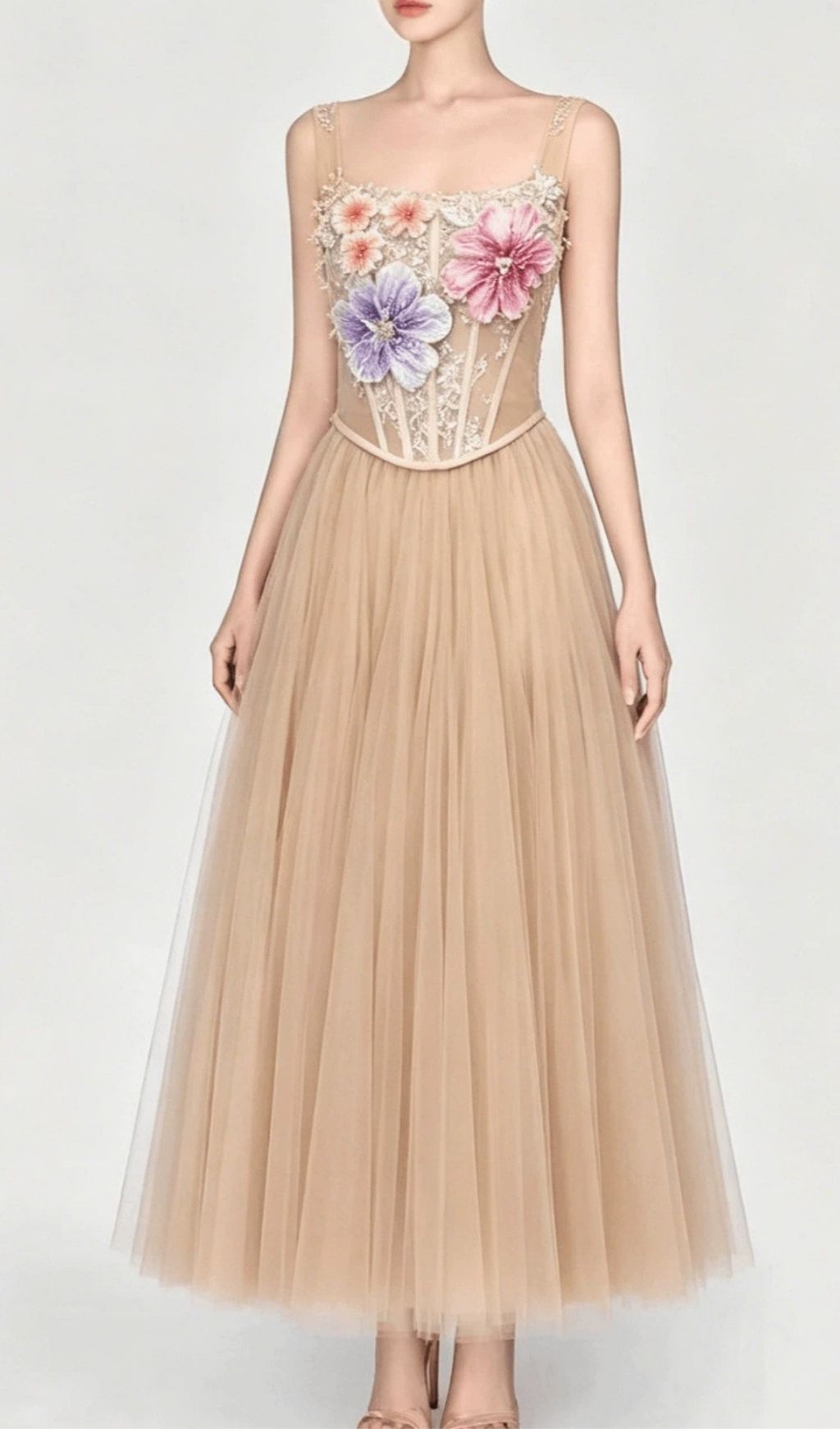 Fashionslee Women Kiley Flower Corset Top & Mesh Skirt Set