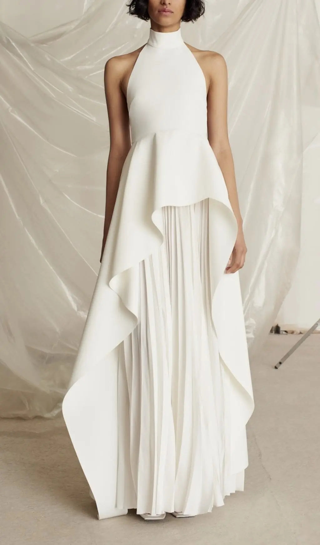 Fashionslee Women Bandage Halter Irregular Maxi Dress In White