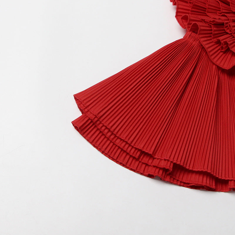 f95ec202d9d3c4e42a90bf649ab3e022.jpeg Fashionslee Women Strapless Flower Pleated Top In Red