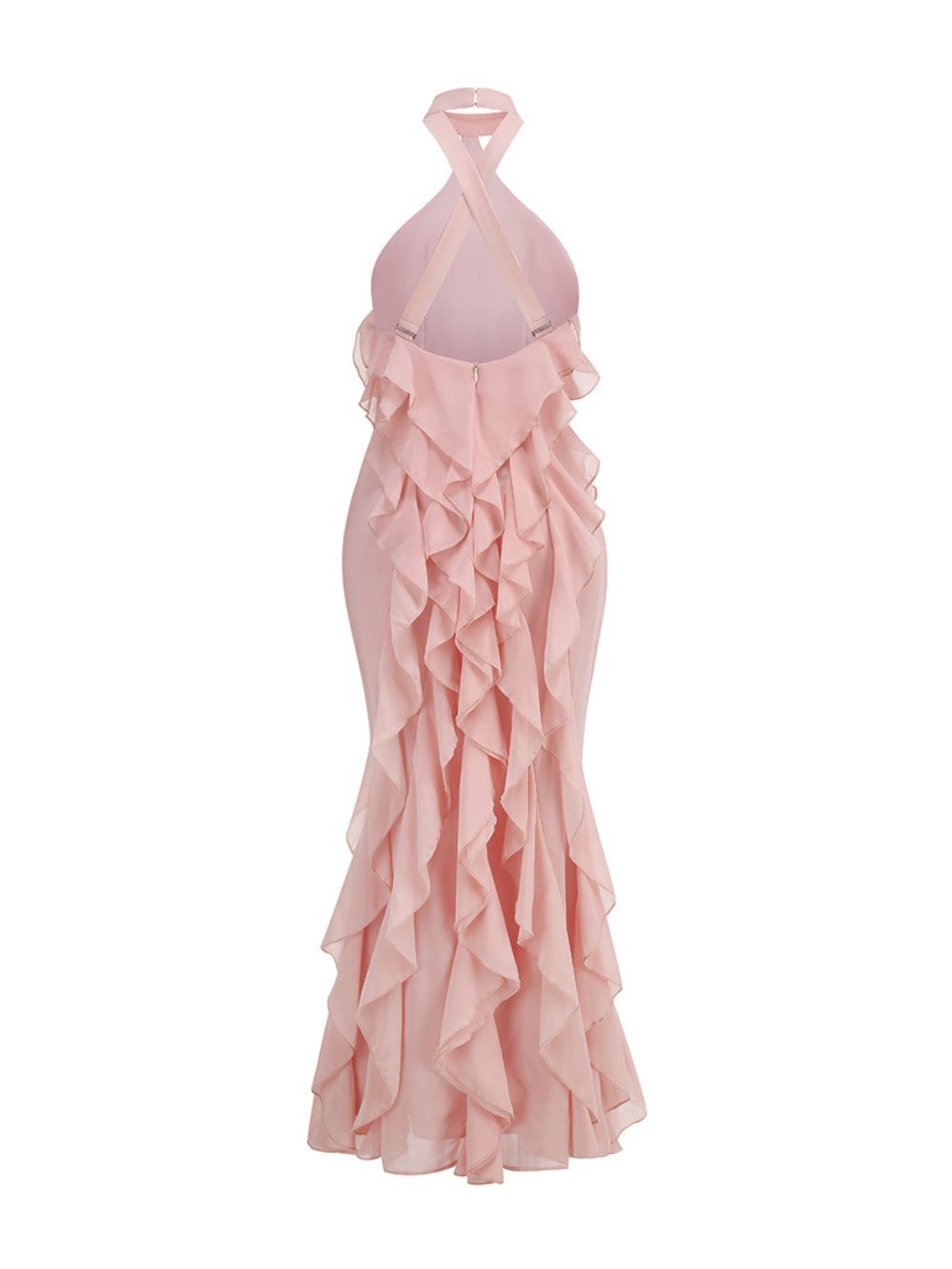 PINK HALTER RUFFLE MAXI DRESS TRENDING - OWNCI PINK HALTER RUFFLE MAXI DRESS TRENDING - OWNCI