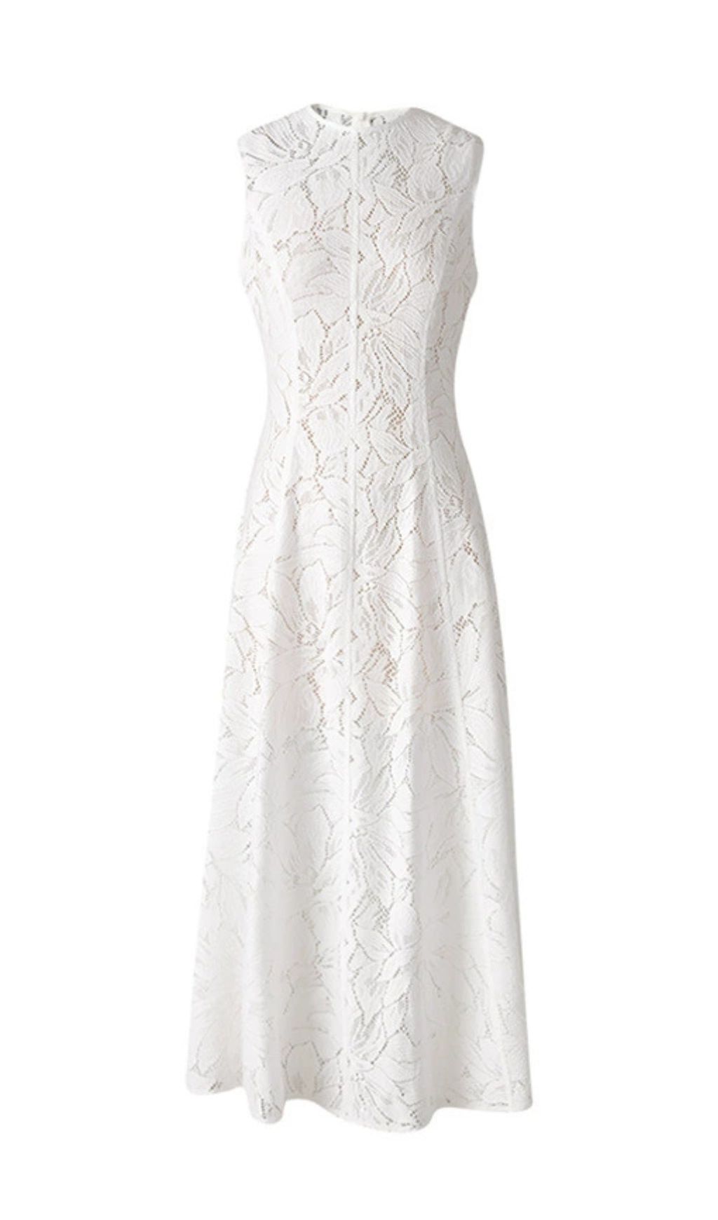 Fashionslee Women Flo White Leaves Lace Embroidery Maxi Dress