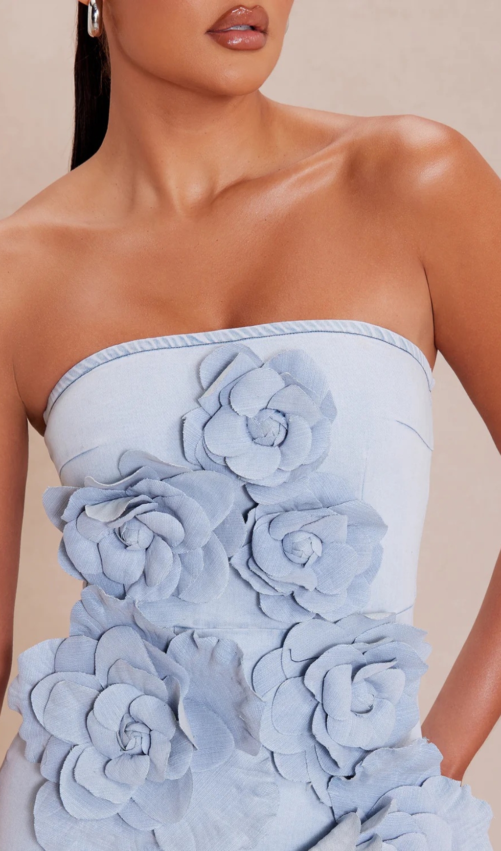 TRENDING STRAPLESS FLOWER DENIM MINI DRESS - OWNCI TRENDING STRAPLESS FLOWER DENIM MINI DRESS - OWNCI