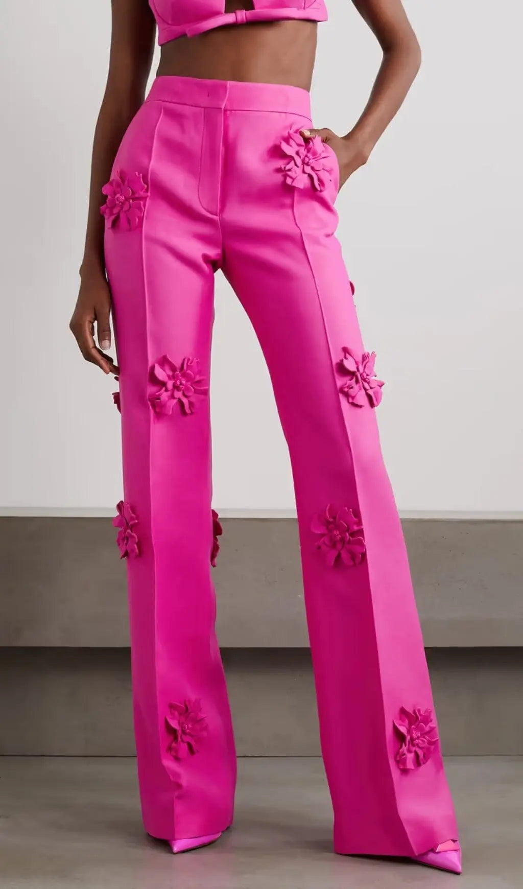 Fashionslee Women Acedia Pink Stereo Flower Mid-Rise Pants