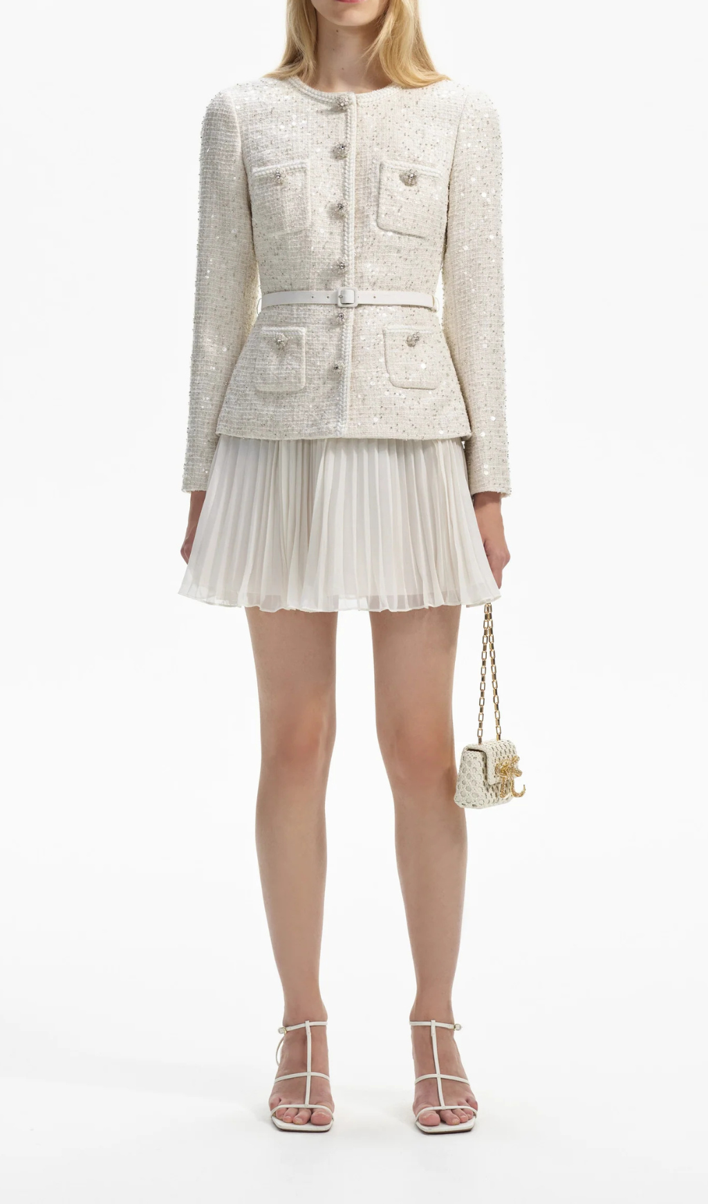 Fashionslee Women Azhar Cream Sequin Mini Dress