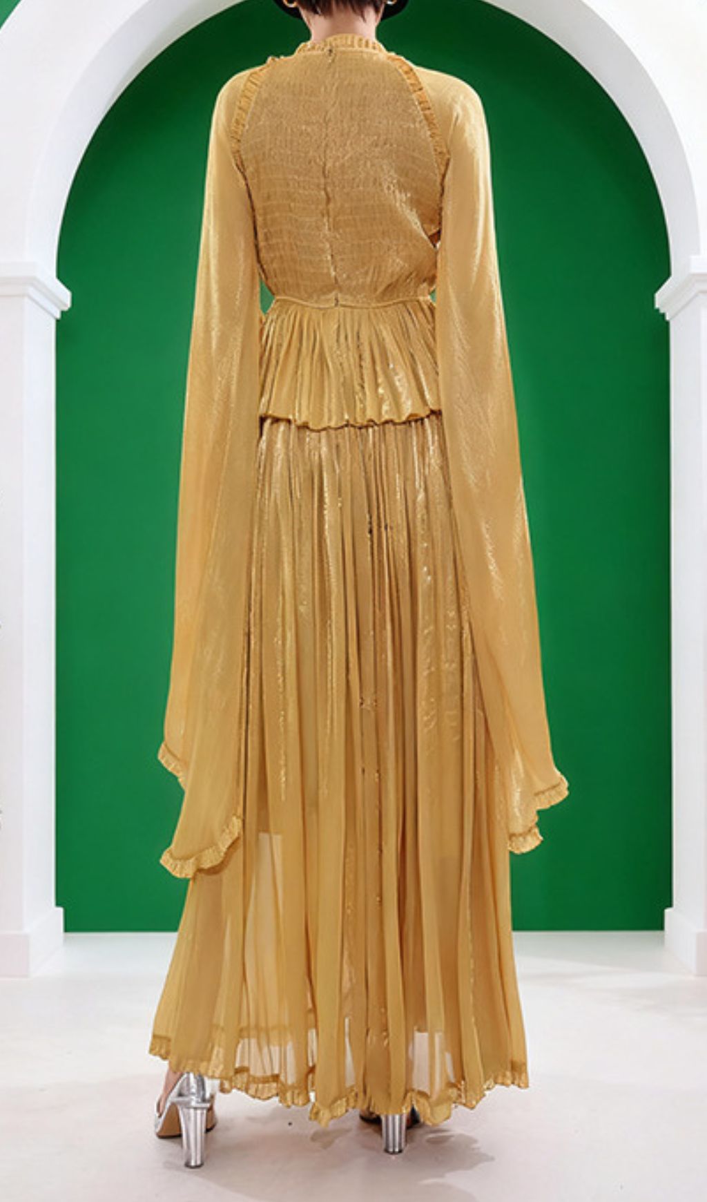 Fashionslee Women Holle Pleated Long Sleeve Maxi Dress