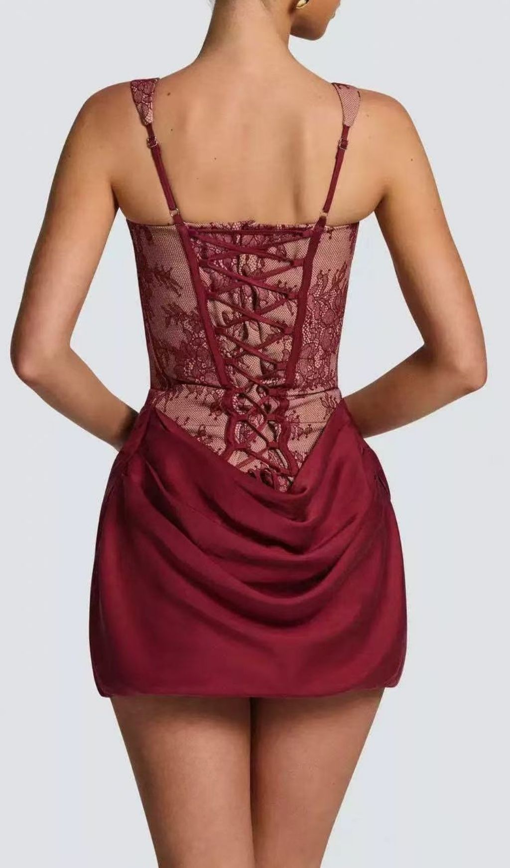 Fashionslee Women Katty Red Lace Corset Mini Dress