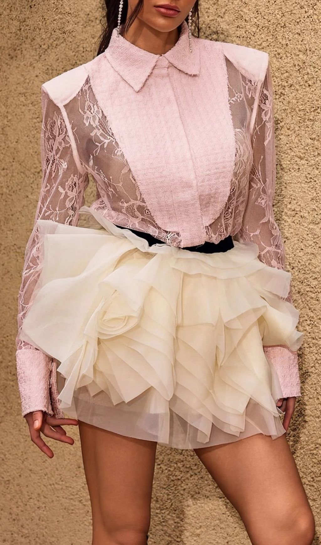 Fashionslee Women Chasya Long Sleeve Lace Shirt In Pink