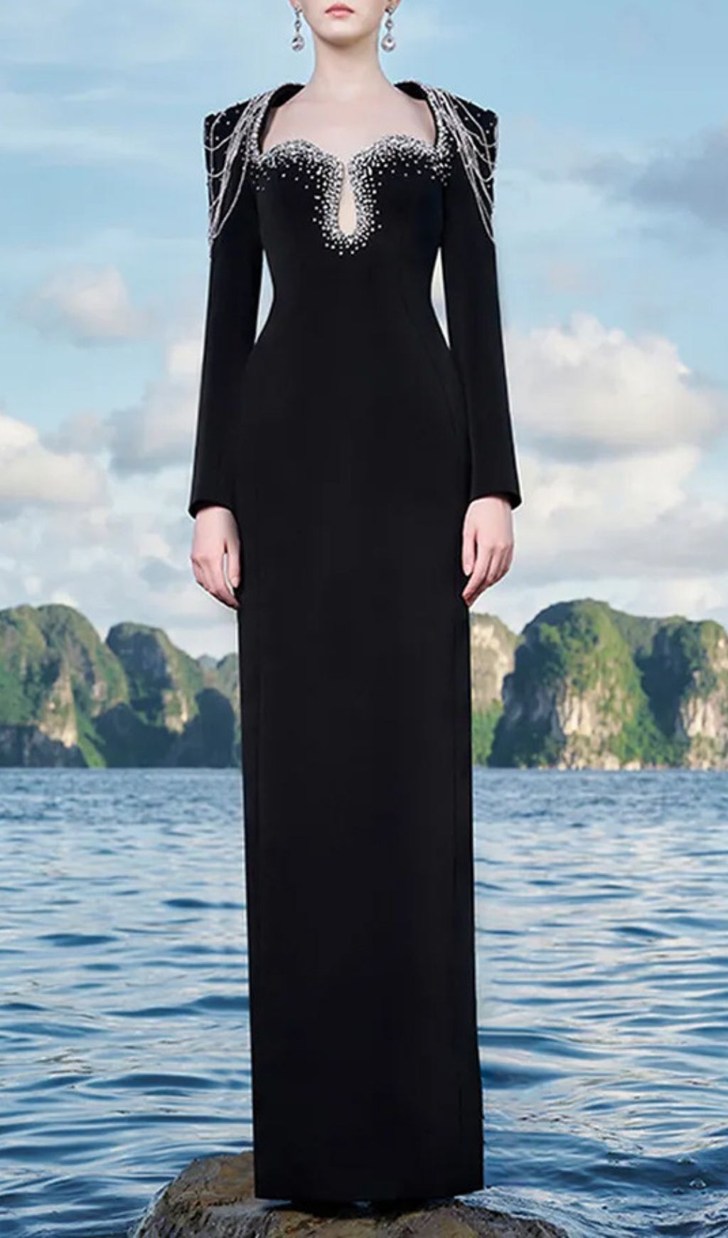 Fashionslee Women Fyra Diamante Long Sleeve Maxi Dress