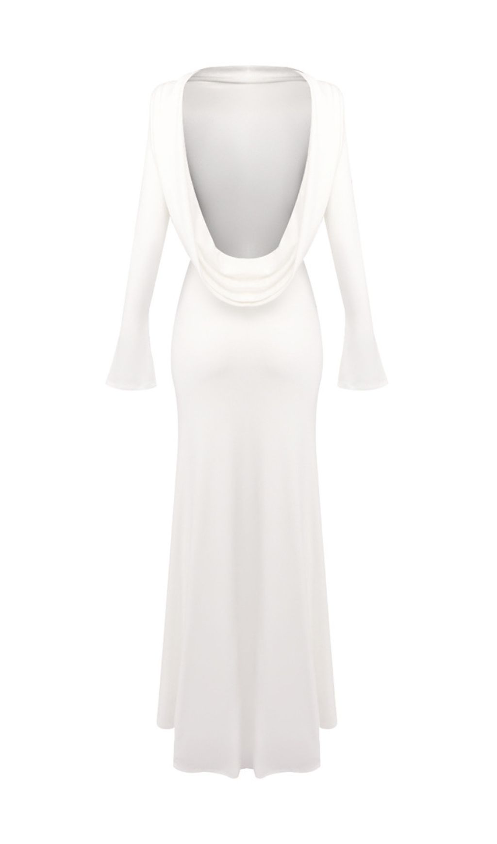 Fashionslee Women Joachim White Backless Long Sleeve Maxi Dress
