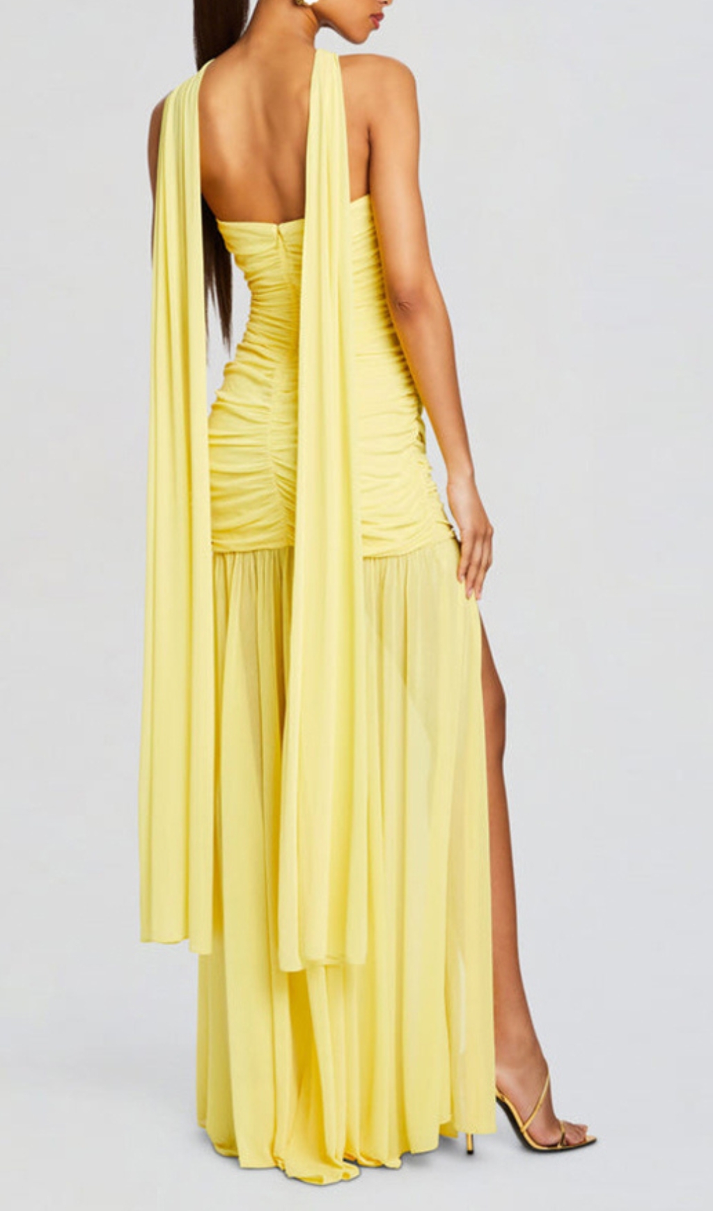 Fashionslee Women Bryony Yellow Halter Ruched Maxi Dress