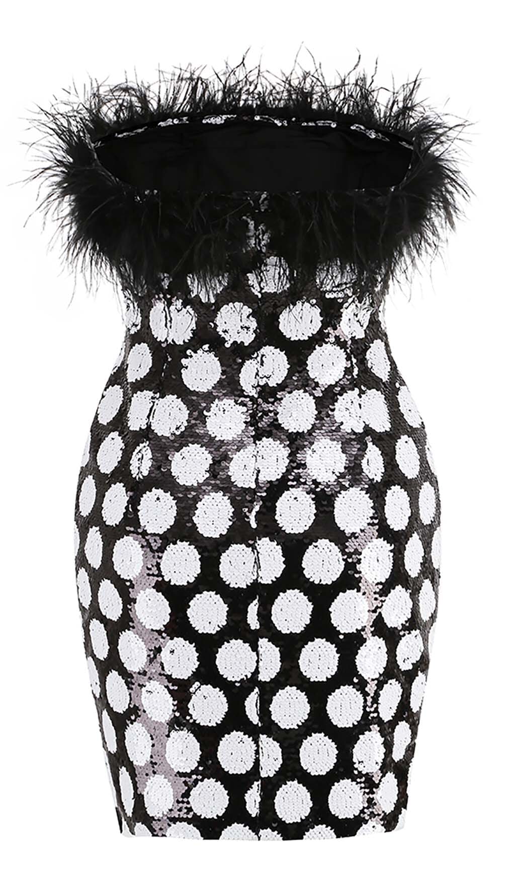faa30ef096b309c4213e13379a62e93e.jpeg Fashionslee Women Feather Trim Polka Dot Mini Dress