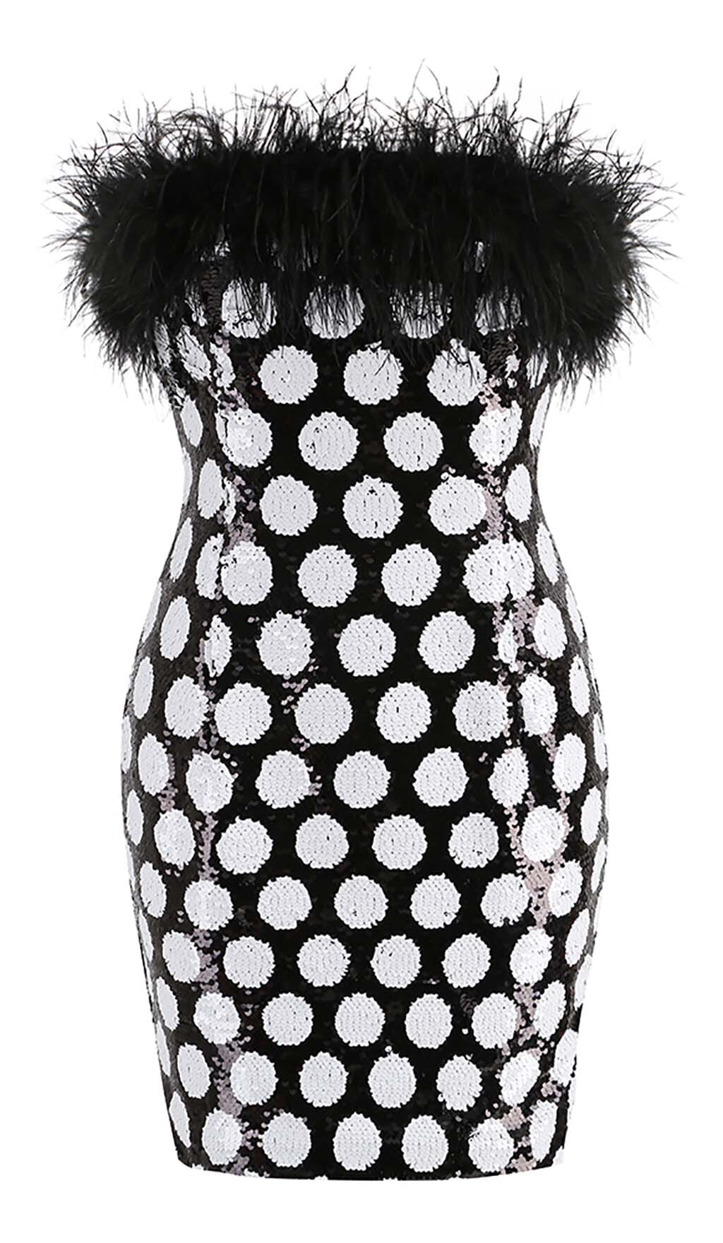 fab3298232eea2f6093648196a863ed4.jpeg Fashionslee Women Feather Trim Polka Dot Mini Dress
