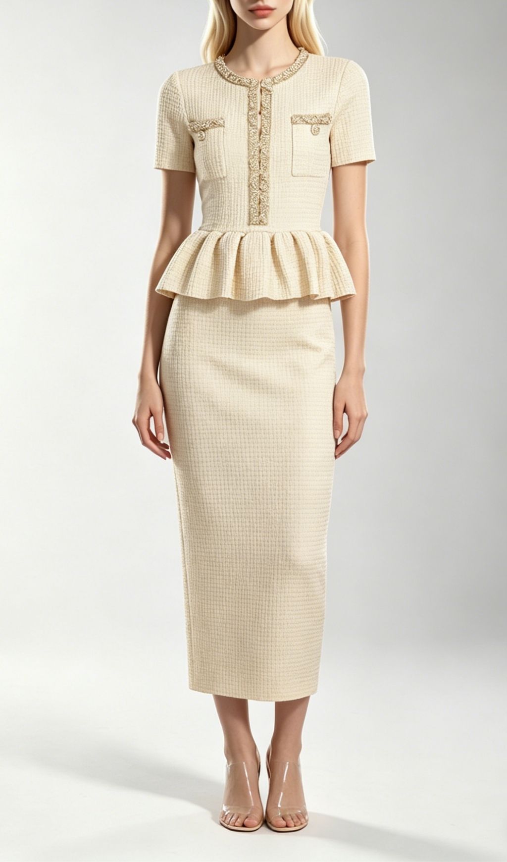 Fashionslee Women Kinuye Apricot Beaded Knit Midi Dress