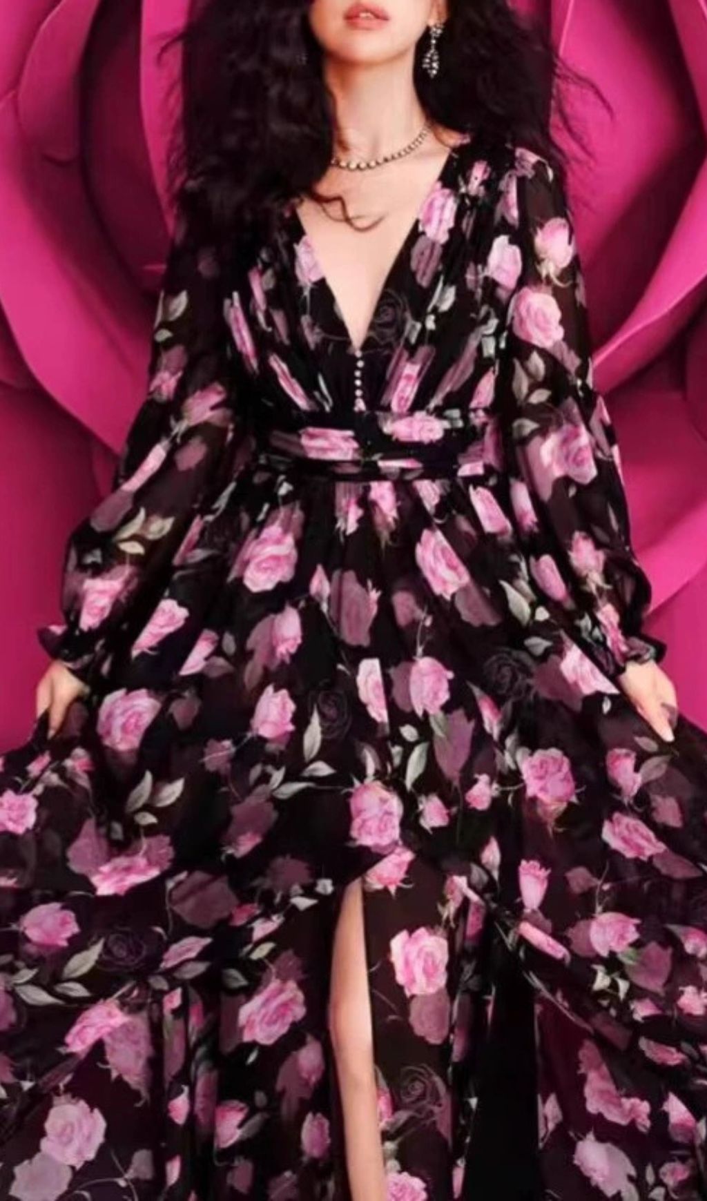 Fashionslee Women Hinda Floral Printed Long Sleeve Maxi Dress