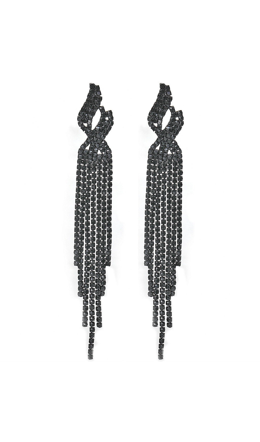 Fashionslee Women Dunya Black Rhinestone Tassel Earrings