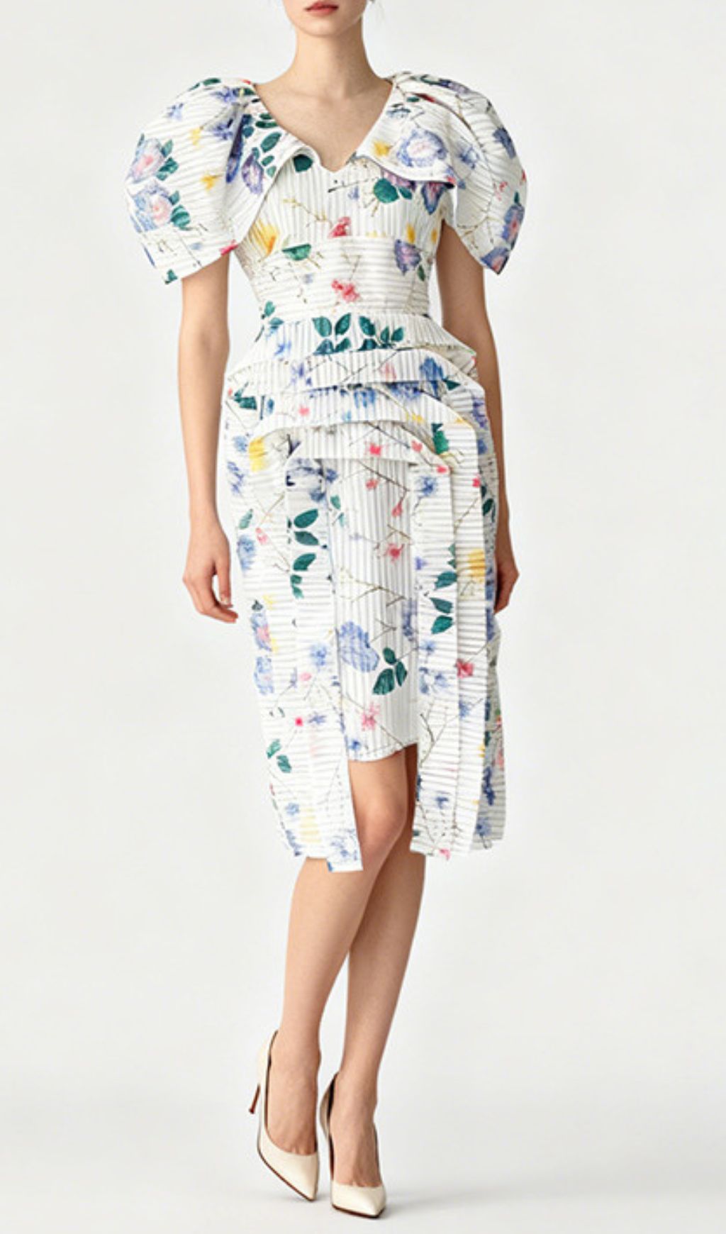 Fashionslee Women Janis Floral Puff Sleeve Midi Dress