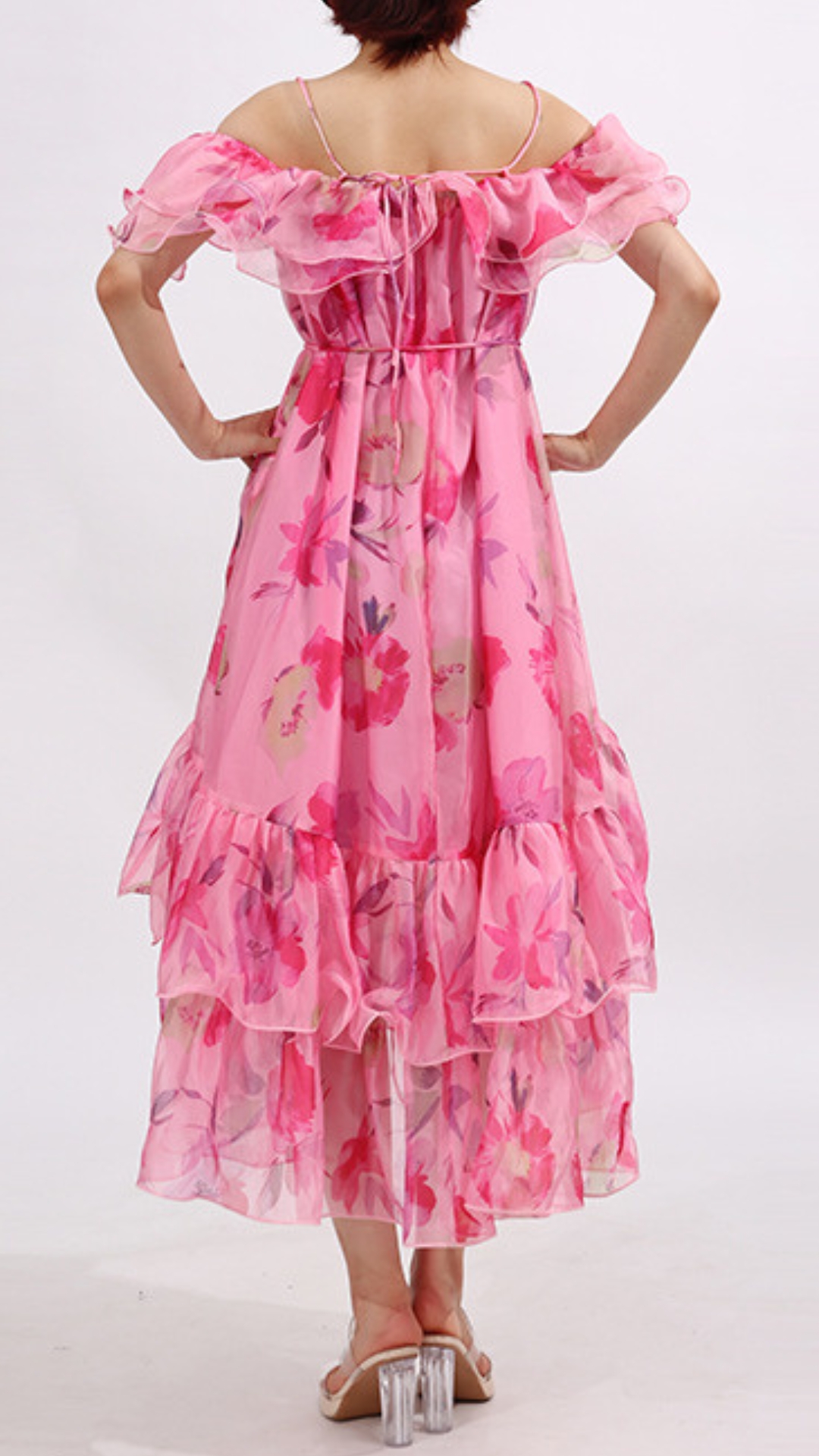 Fashionslee Women Flora Pink Printed Midi Dress