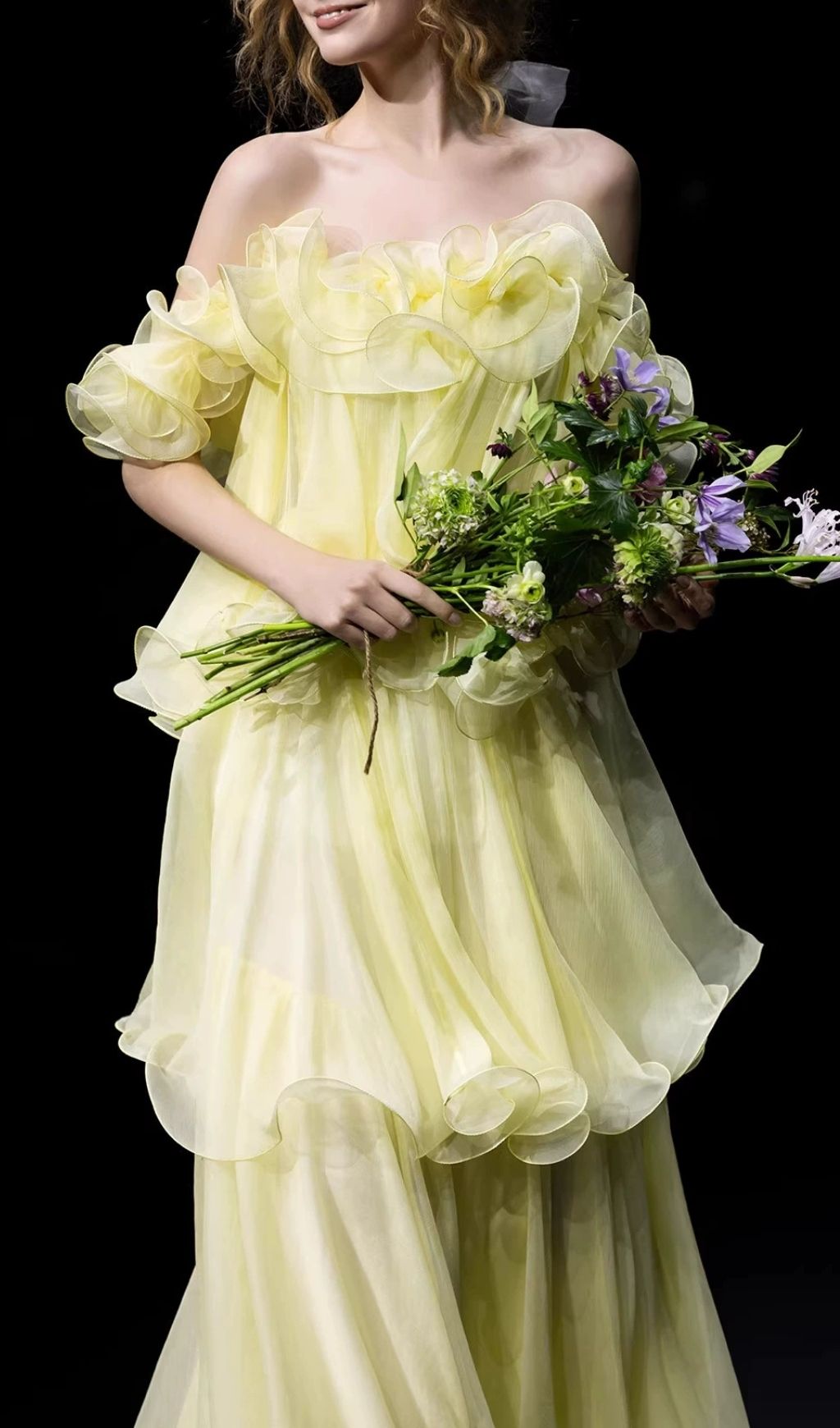 TRENDING YELLOW OFF-SHOULDER RUFFLE MAXI DRESS - OWNCI TRENDING YELLOW OFF-SHOULDER RUFFLE MAXI DRESS - OWNCI