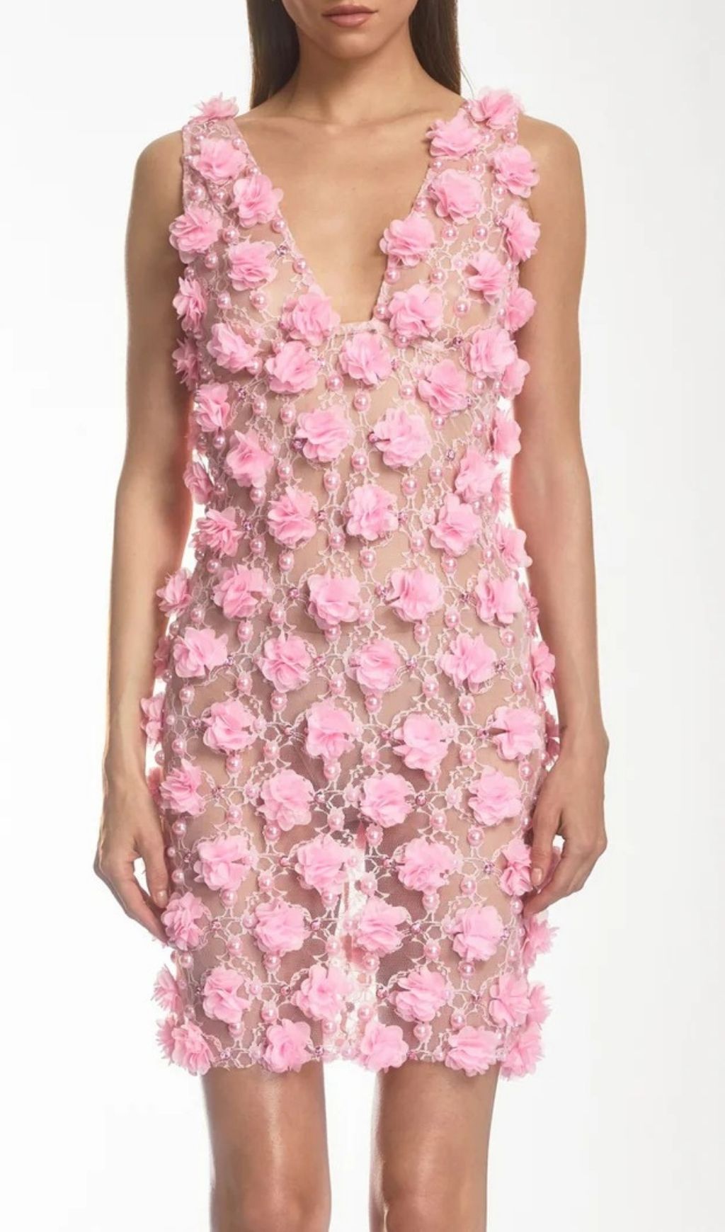 Fashionslee Women Dalal Sleeveless Flower Pearl Mini Dress