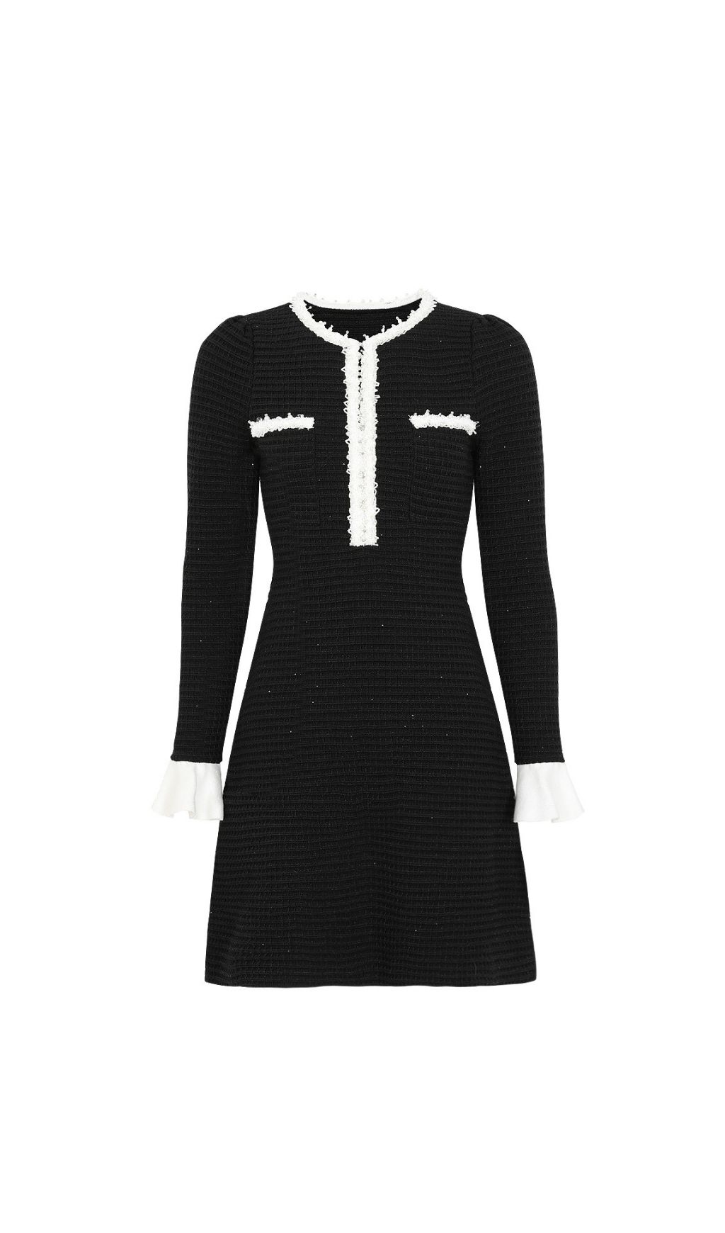 Fashionslee Women Kineta Black Long Sleeve Knit Mini Dress