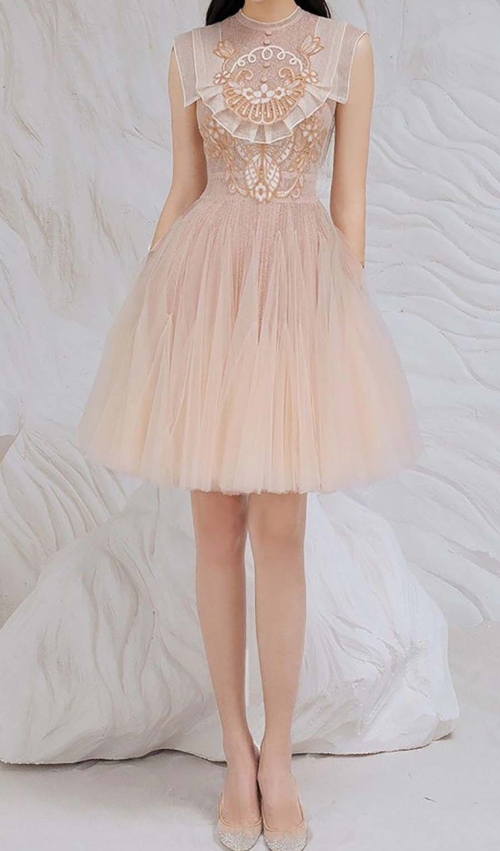 Fashionslee Women Mesh Embroidered Skater Dress
