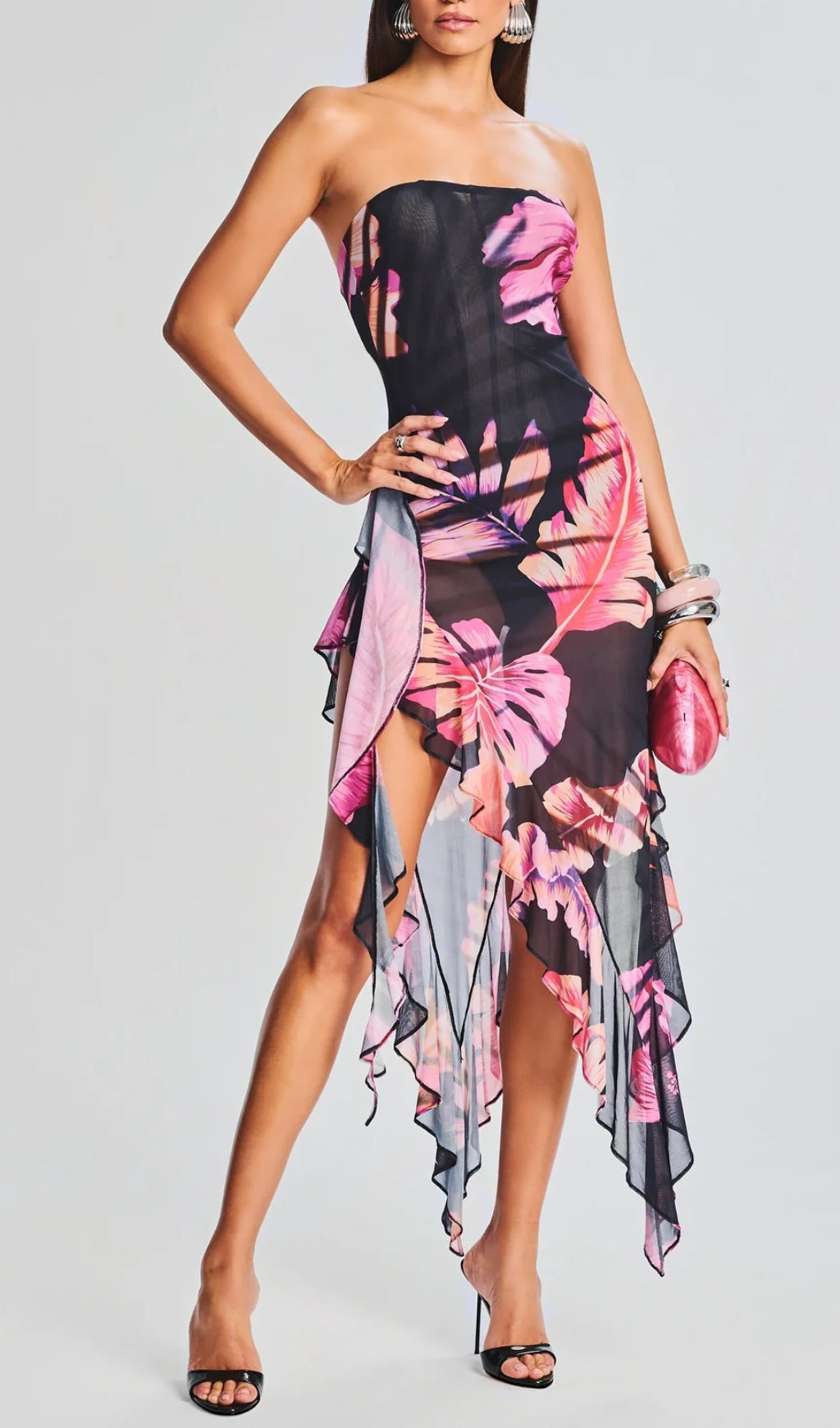 Fashionslee Women Tropical Leaf Color Tube Top Dress