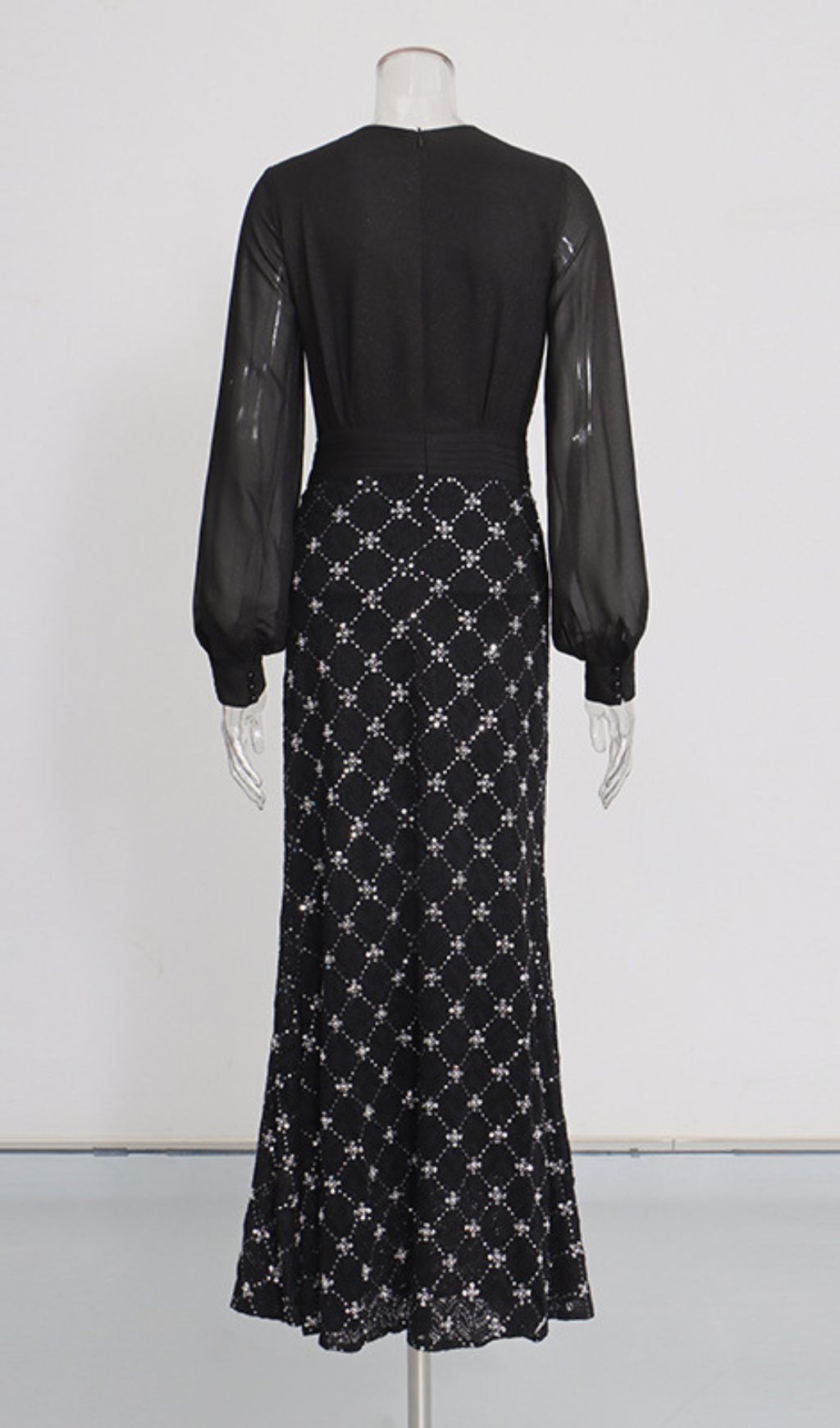 Fashionslee Women Kalonice Black Long Sleeve Diamante Maxi Dress