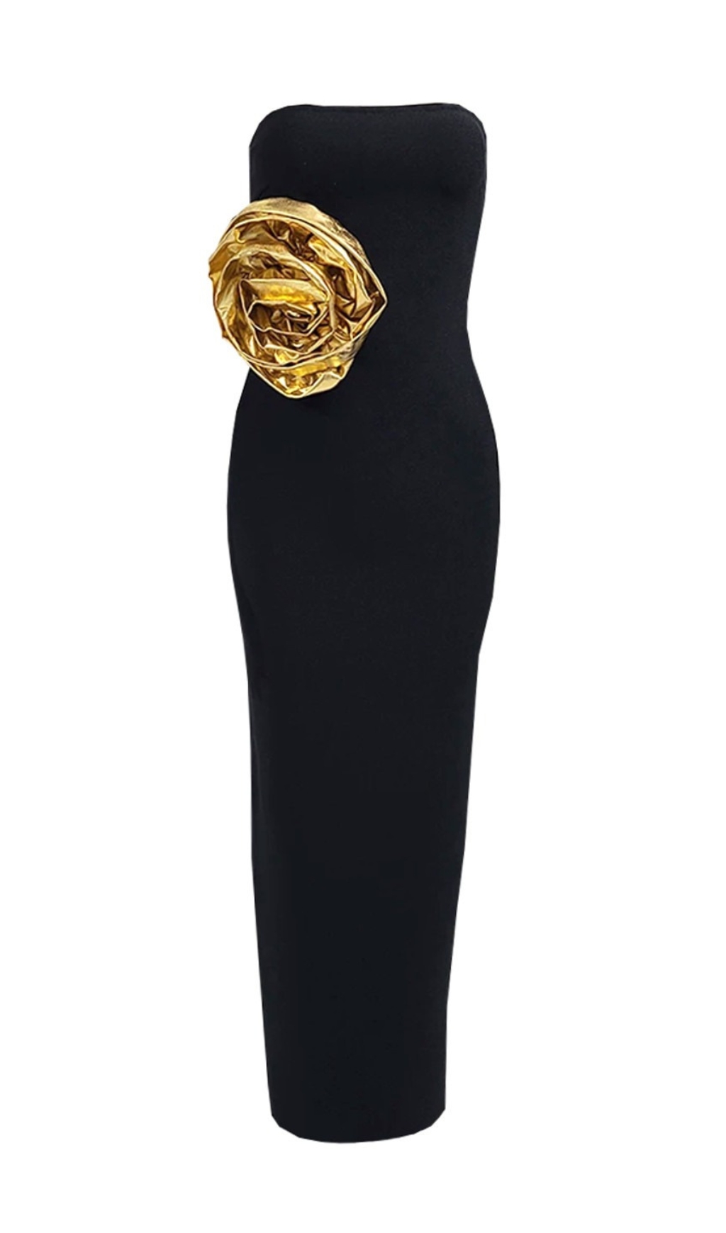 Fashionslee Women Brycen Black Strapless Rose Detail Maxi Dress