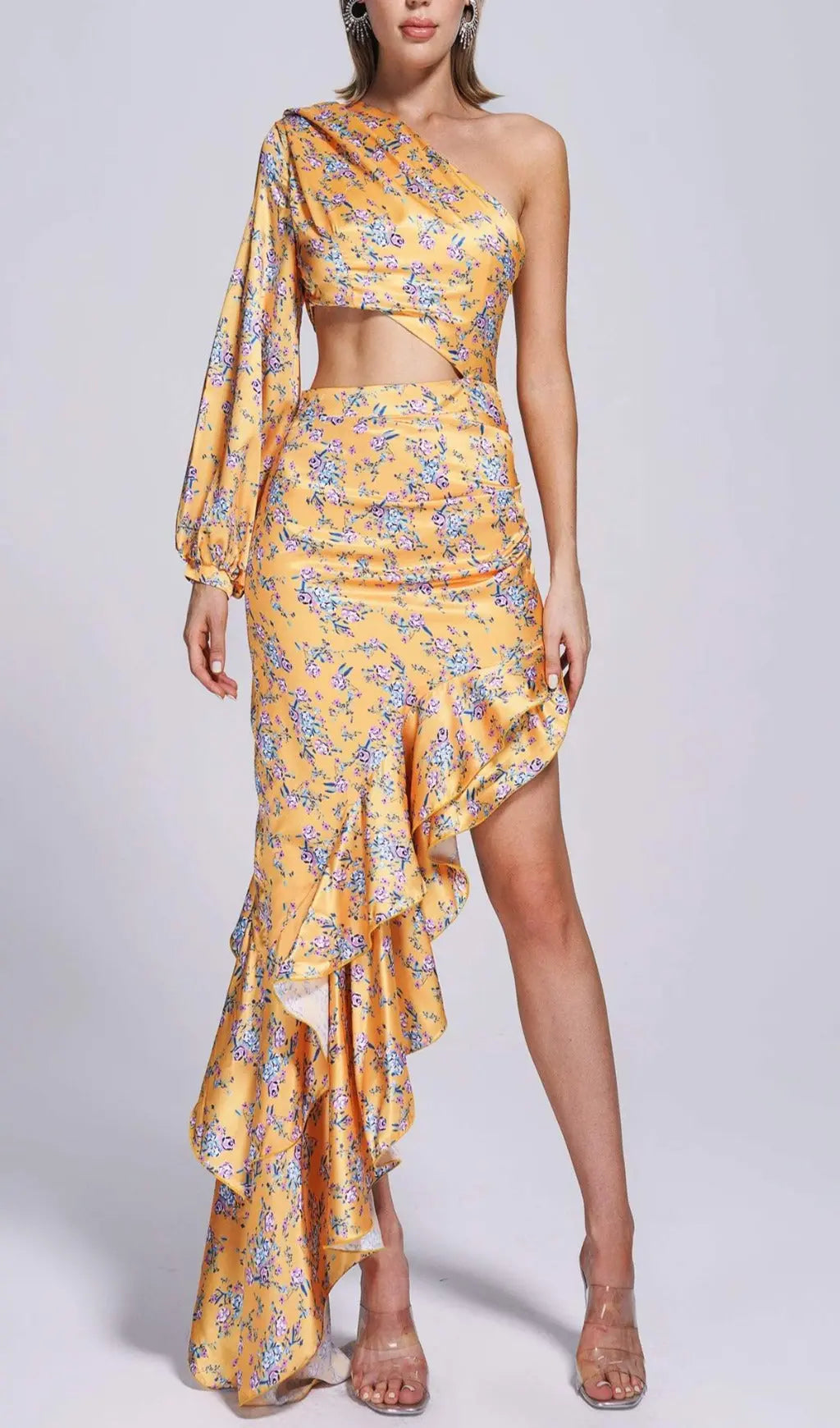 Fashionslee Women Cassidy One Shoulder Floral Maxi Dress