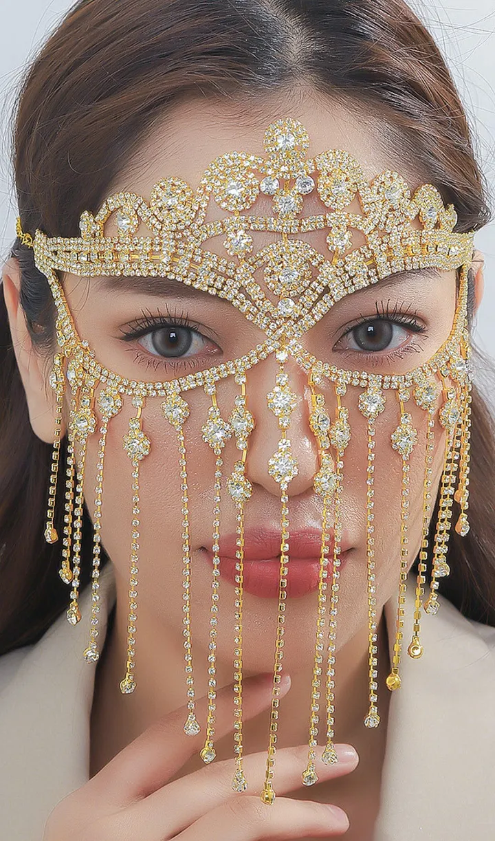 GOLD RHINESTONE TASSEL MASK – VIRAL AESTHETIC - OWNCI GOLD RHINESTONE TASSEL MASK – VIRAL AESTHETIC - OWNCI