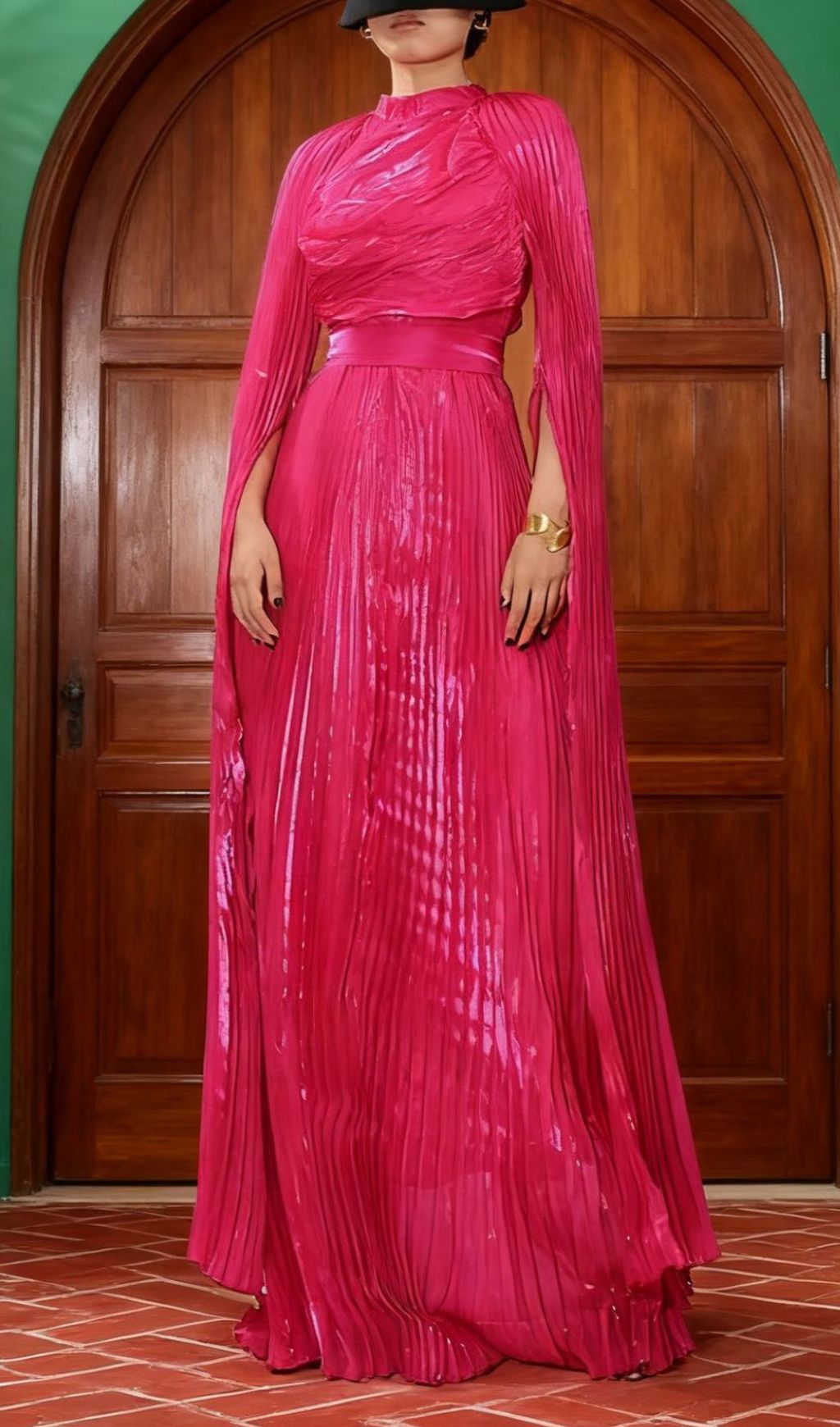 Fashionslee Women Hodaya Pleated Long Sleeve Maxi Dress