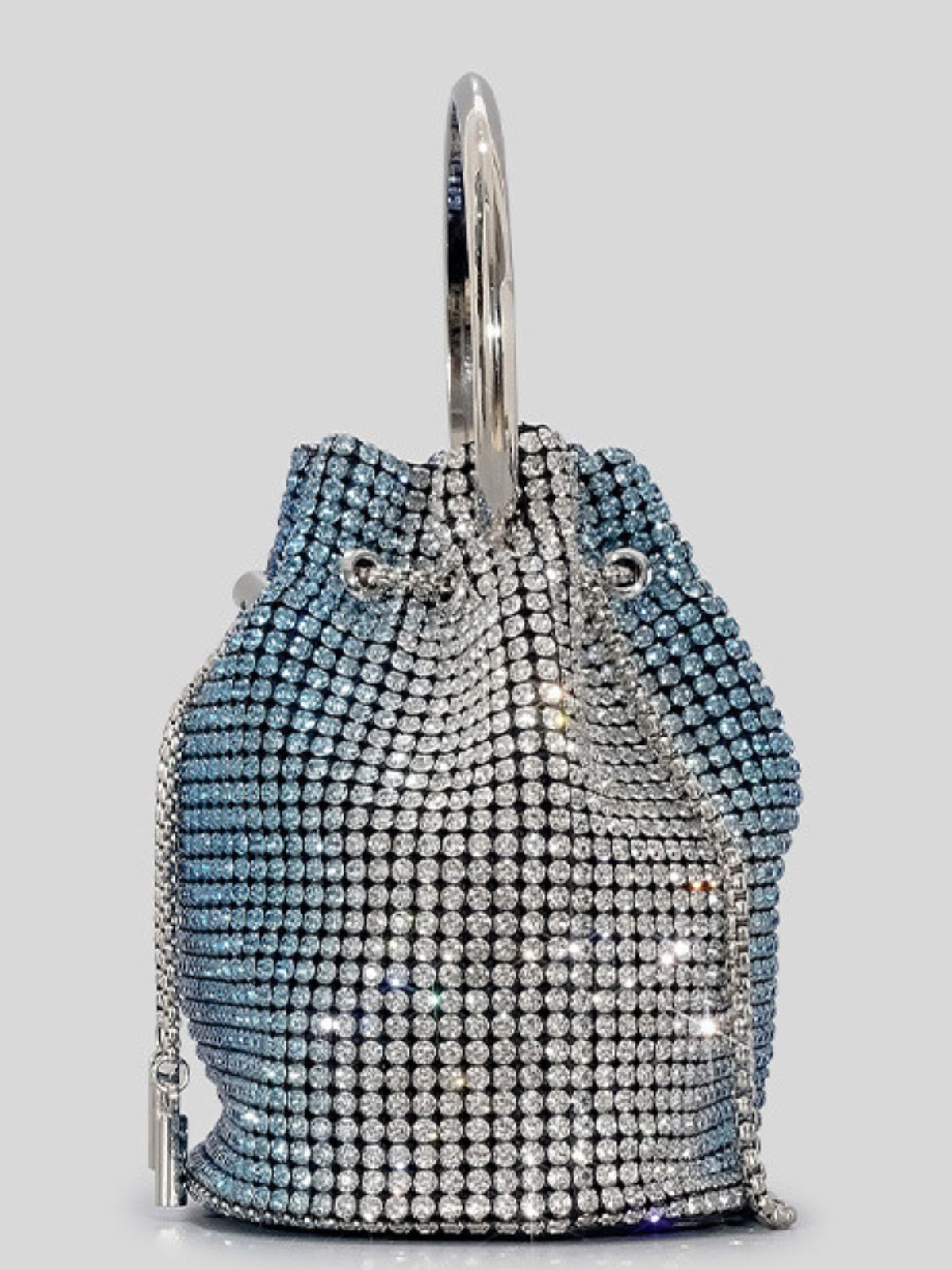 Fashionslee Women Rhinestone Bucket Bag In Blue
