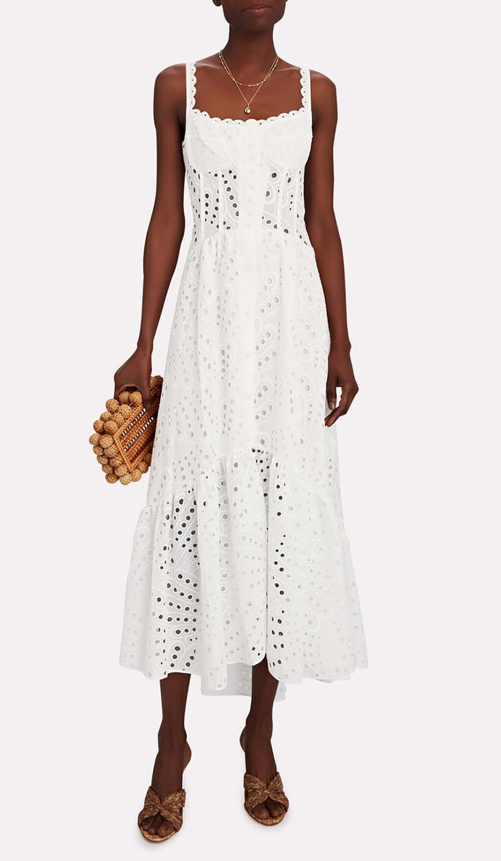 Fashionslee Women Strappy Lace Midi Dress In White