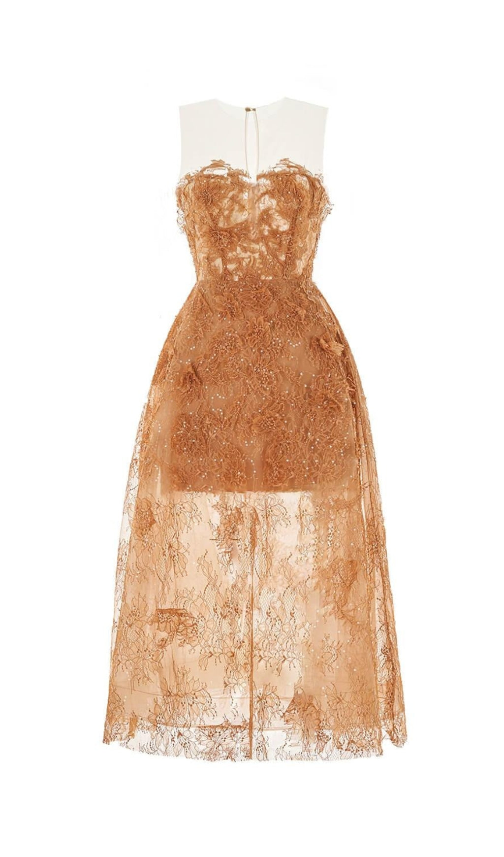 Fashionslee Women Allyson Caramel Floral Lace Embroider Midi Dress