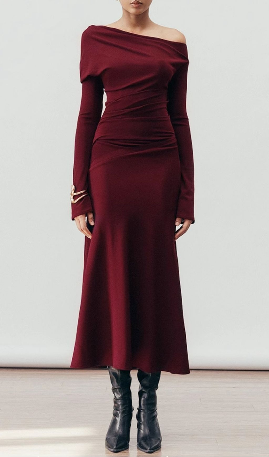 Fashionslee Women Gail Wine Long Sleeve Midi Dress