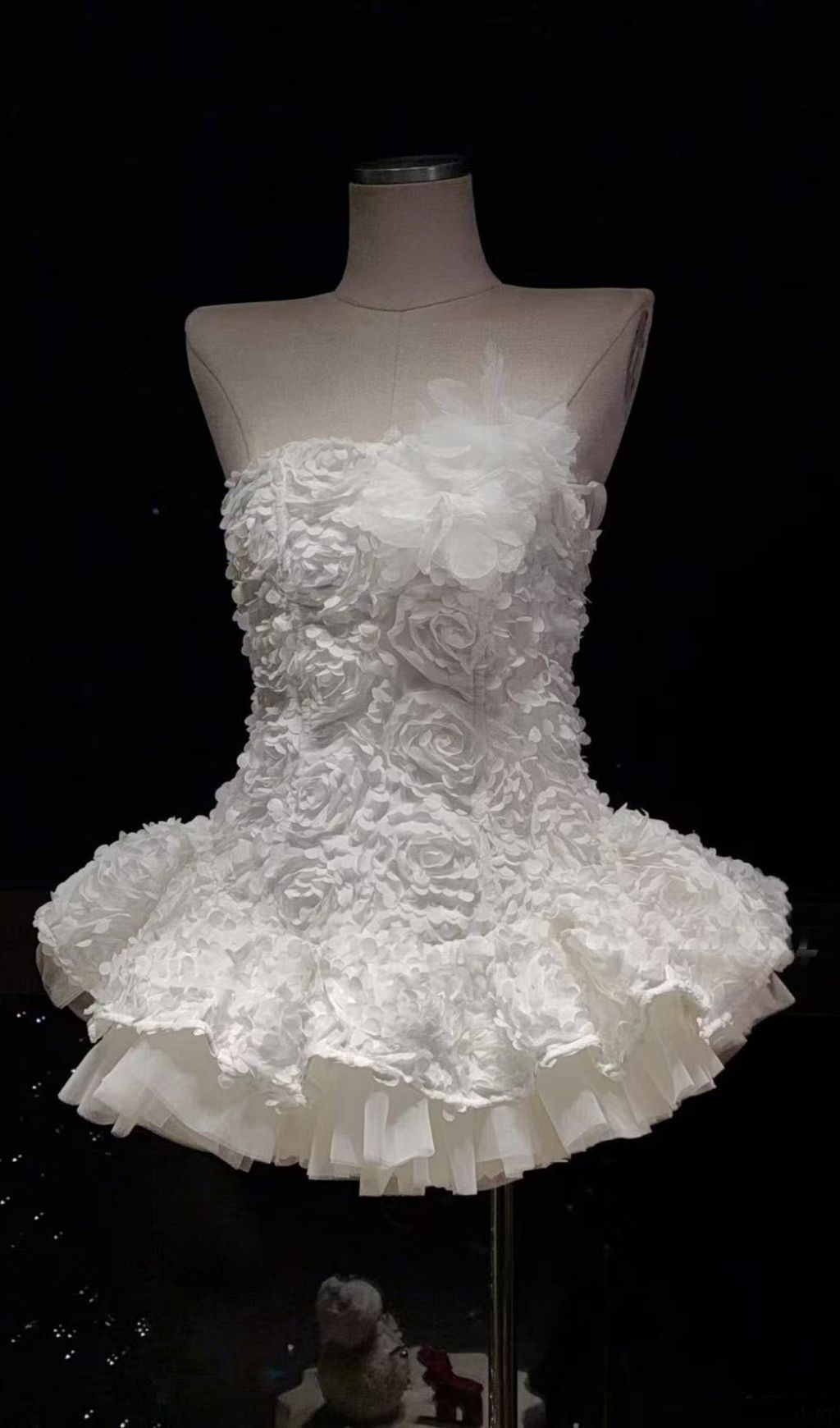 fc4c471a63b4caae3a0a1ab161b39c49.jpg Fashionslee Women Keisha White Strapless Flower Mini Dress
