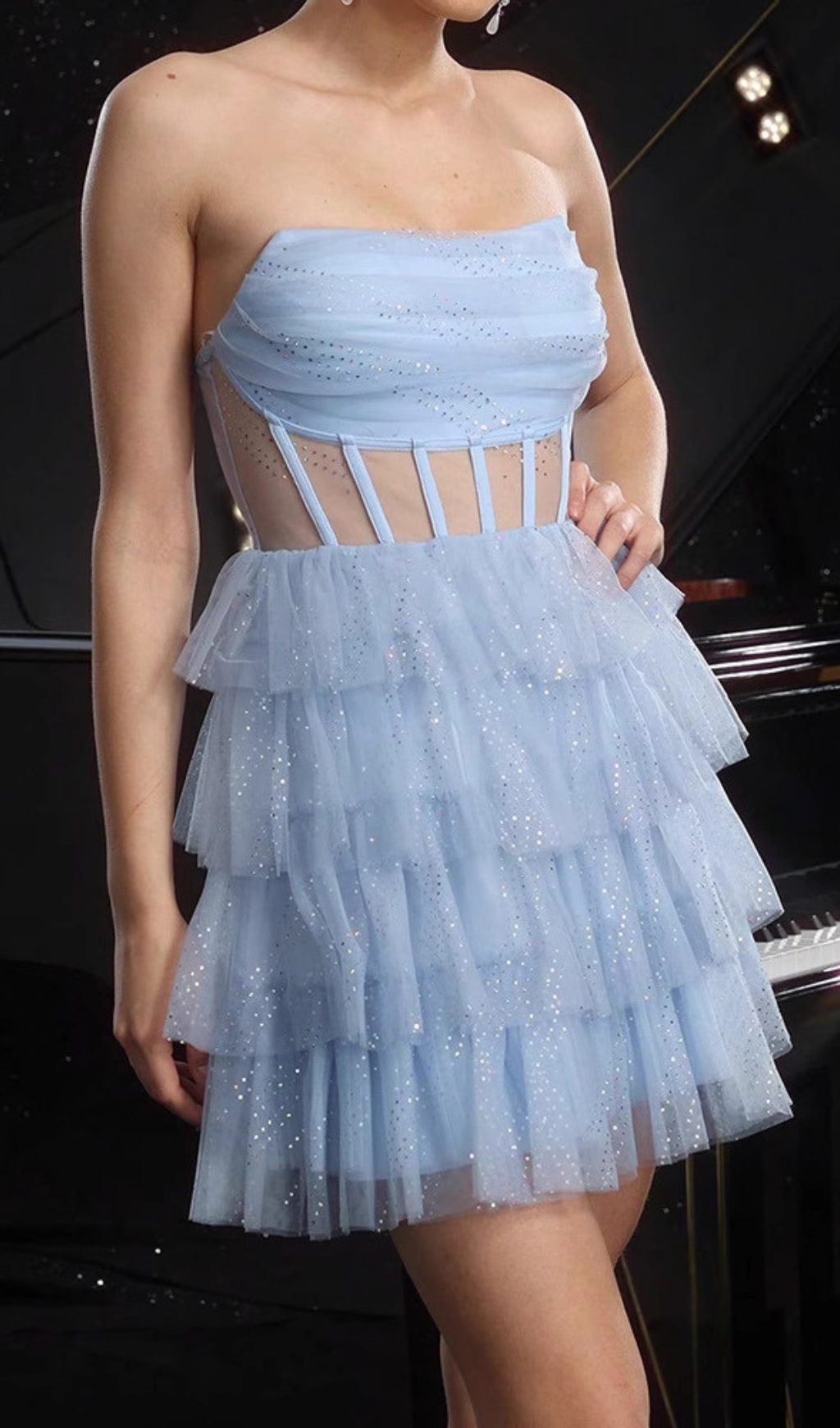 fc6ff1f4e6aad76810dc3cfae7d1571b.jpg Fashionslee Women Dembe Blue Strapless Corset Mesh Mini Dress