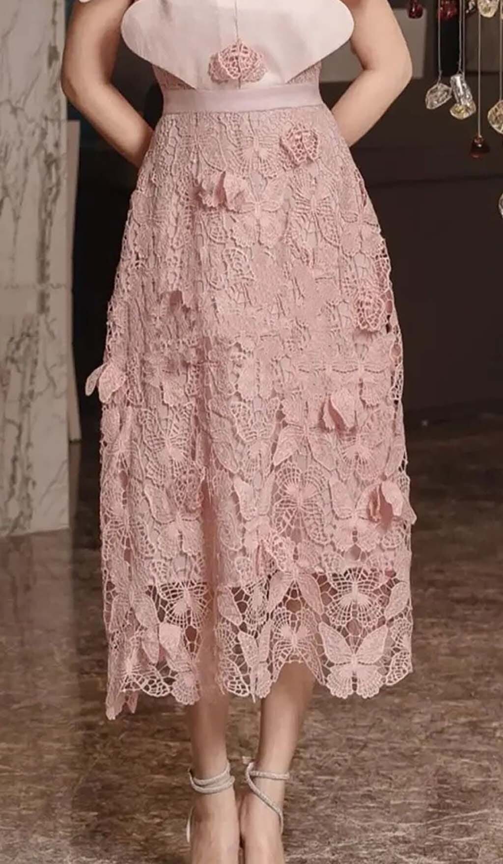 Fashionslee Women Butterfly Embroidery Cloak Sleeve Midi Dress In Pink