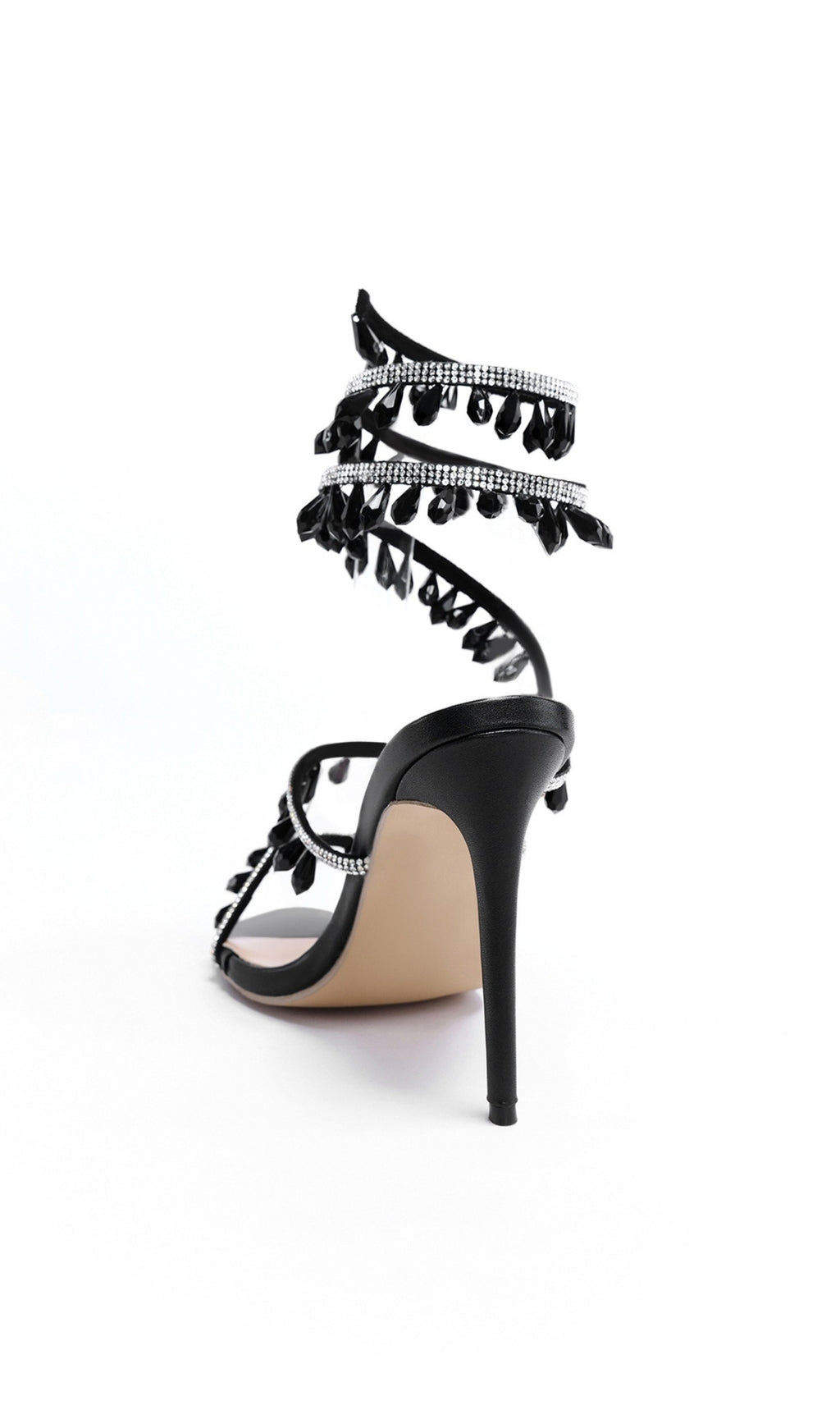 Fashionslee Women Ann Black Snake Rhinestone Sandals