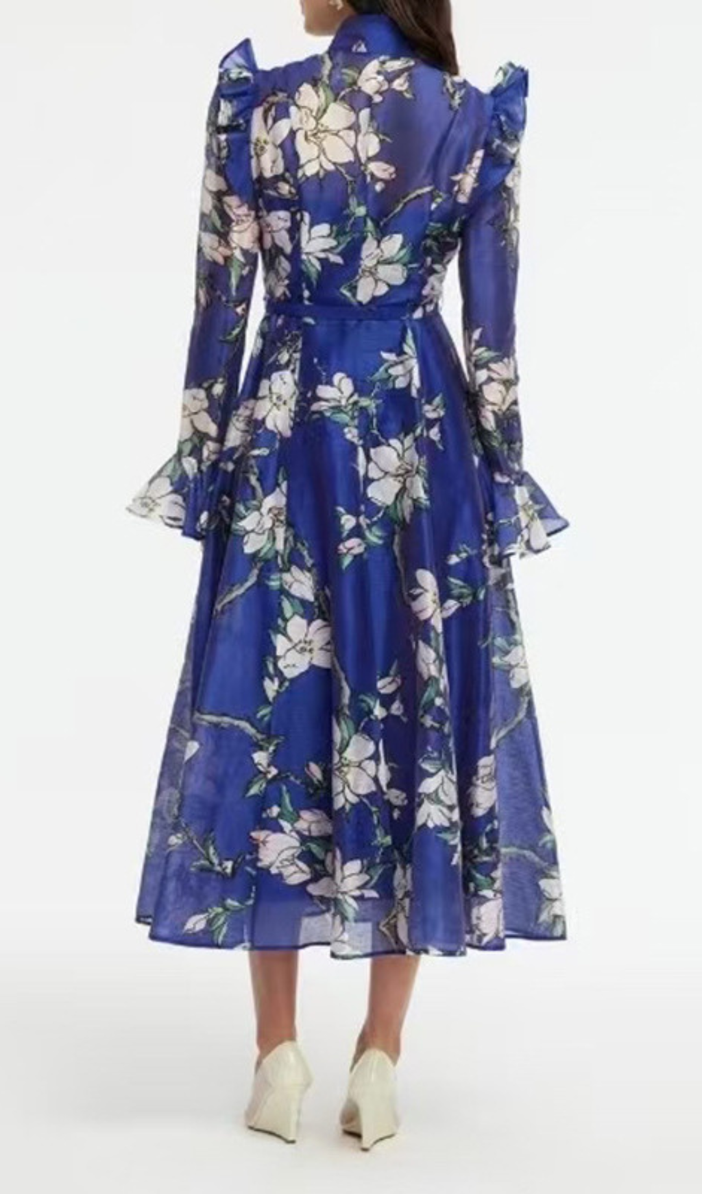 Fashionslee Women Gavrila Blue Floral Long Sleeve Midi Dress