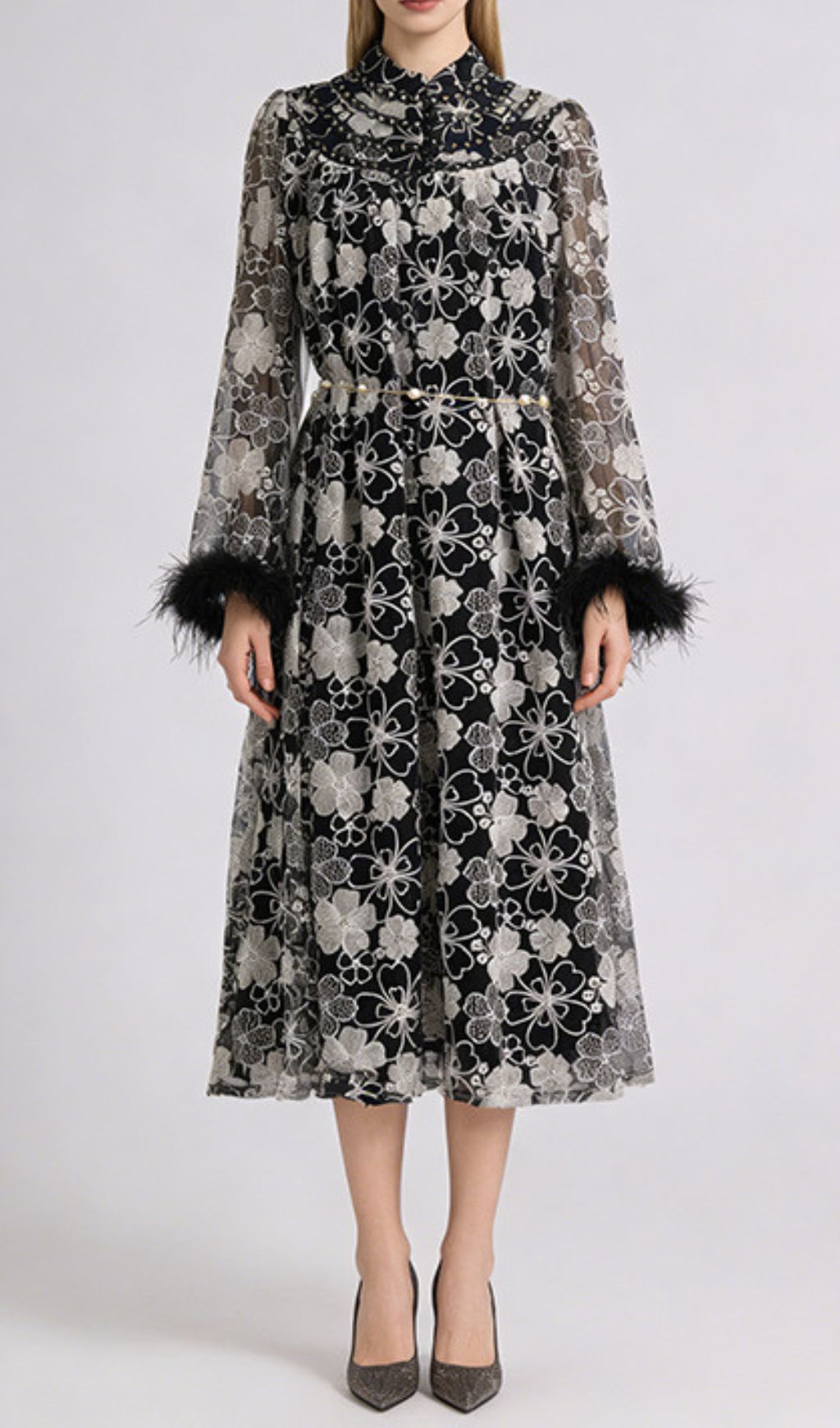 Fashionslee Women Jenner Floral Long Sleeve Midi Dress