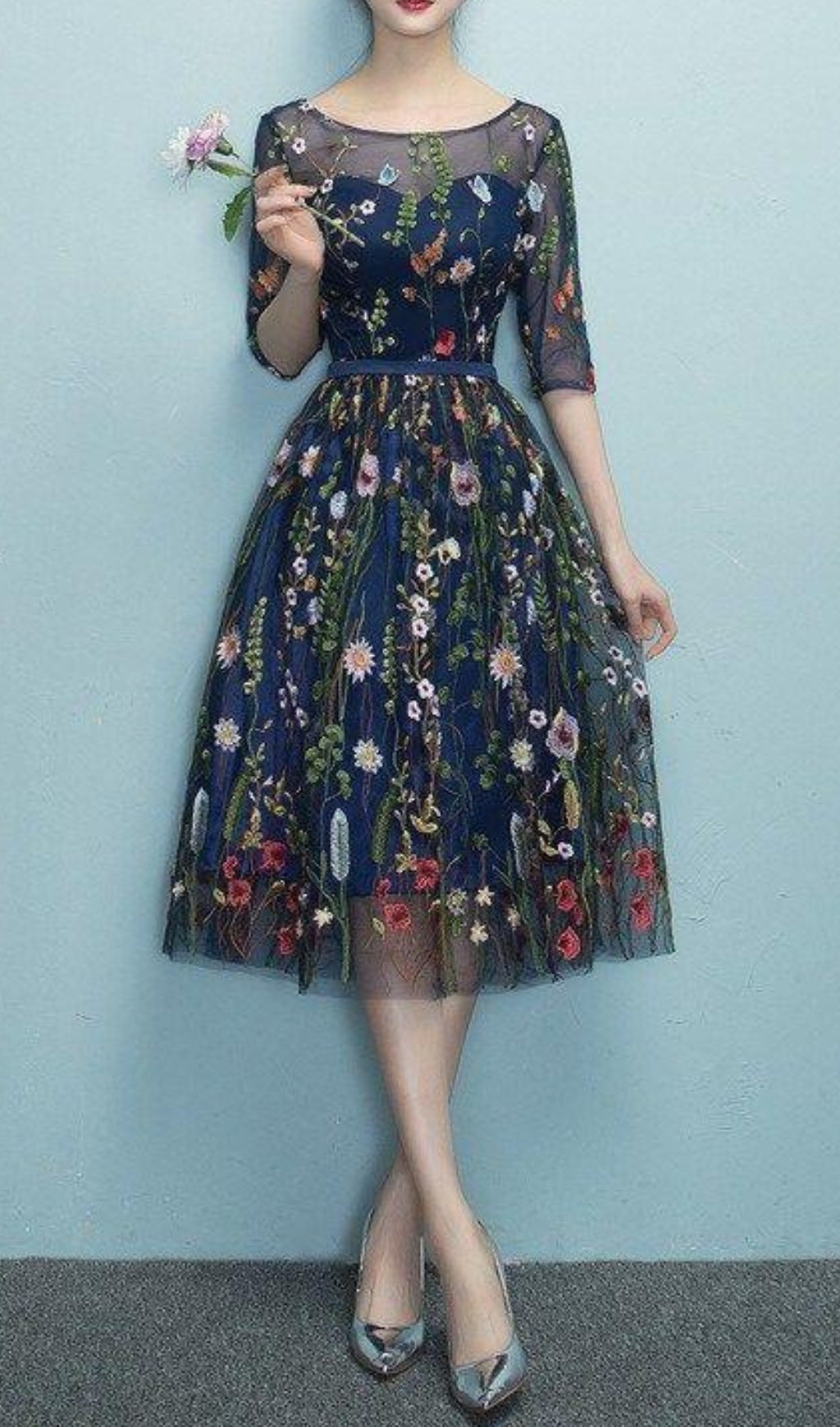 fcff51d2aded7a4f9ae816105d70657c.jpg Fashionslee Women Daphne Flower Mesh Midi Dress