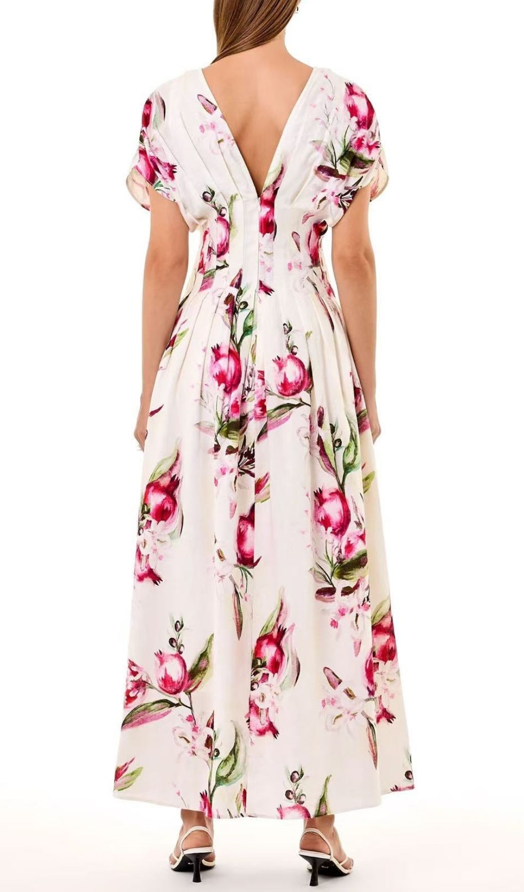 Fashionslee Women Sonya Pleated Floral Print Maxi Dress in White