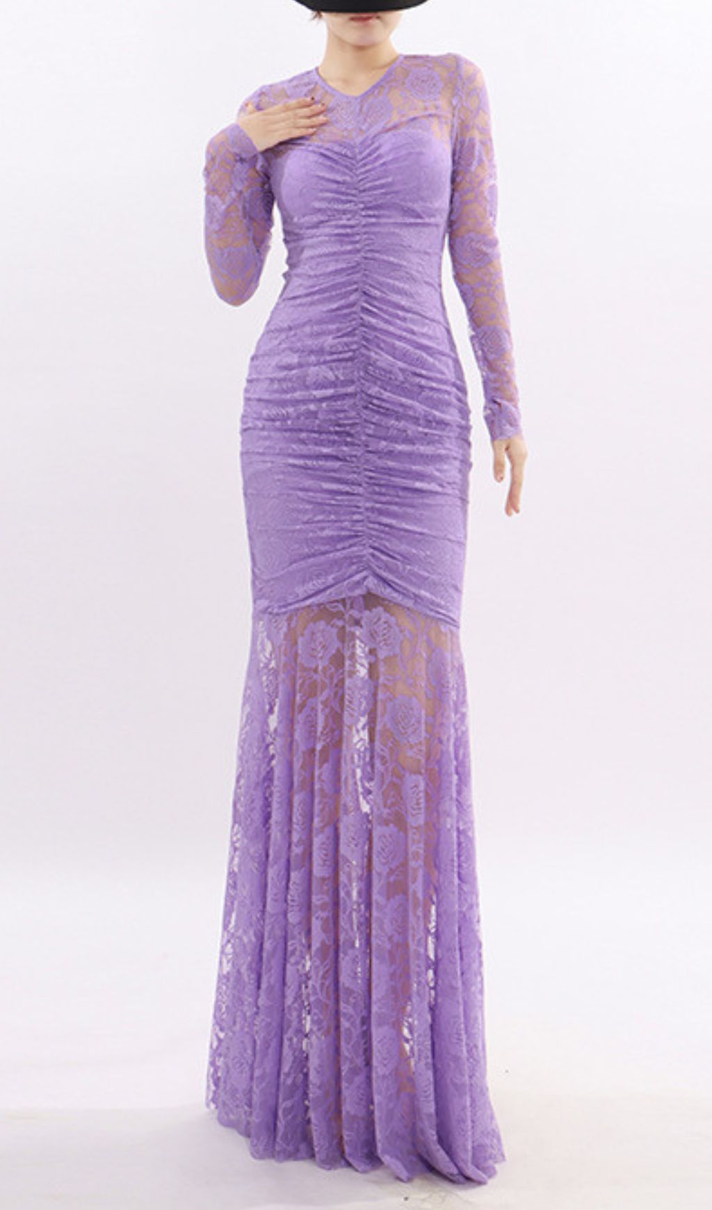 Fashionslee Women Kacey Purple Lace Long Sleeve Maxi Dress