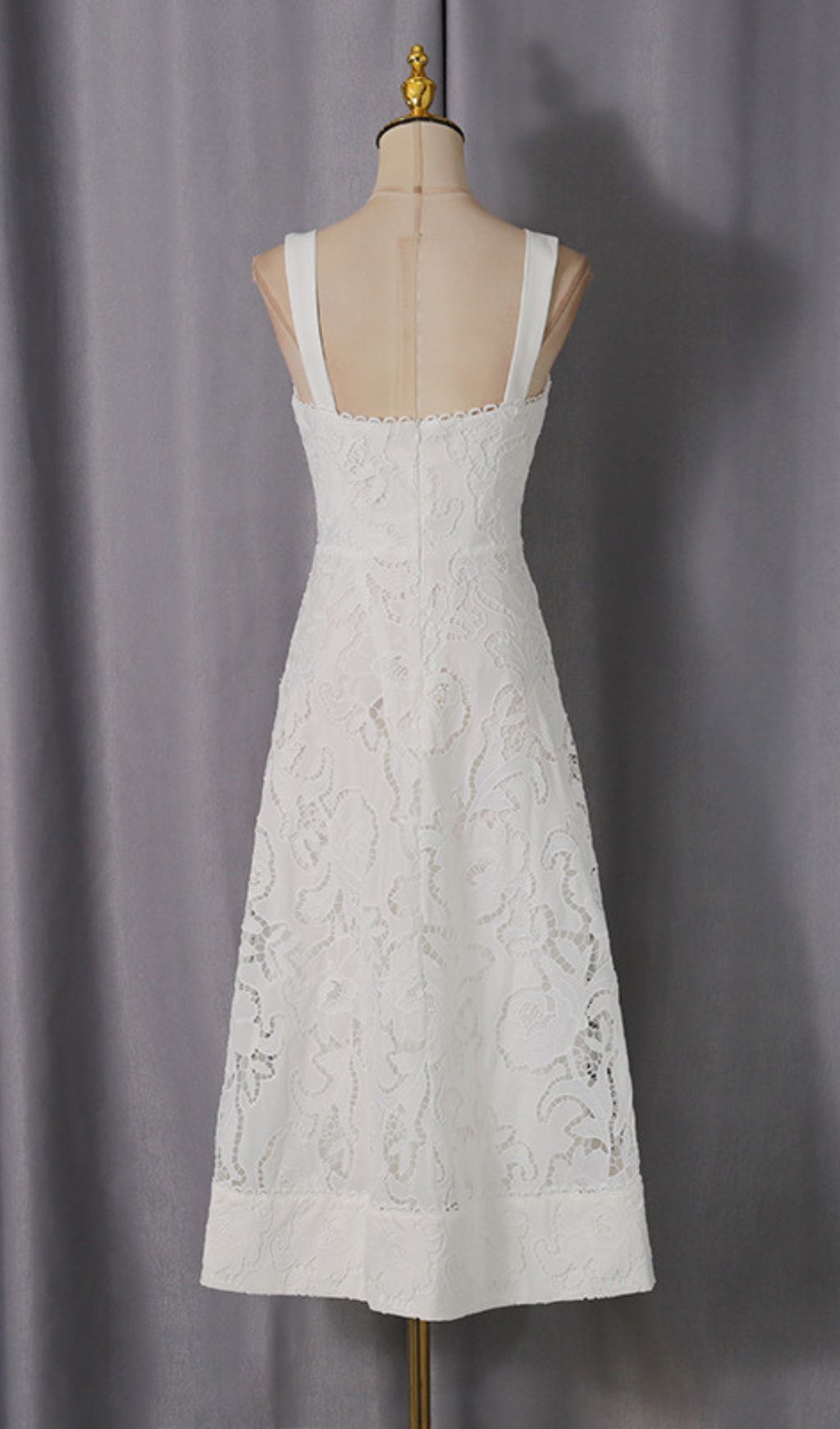 Fashionslee Women Jenelle White Strappy Embroidery Midi Dress