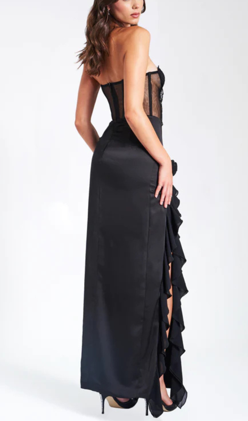 fd1afbafae6e9b5f4461a9fbaf304772.png Fashionslee Women Amélie Black Satin Lace Corset Maxi Dress