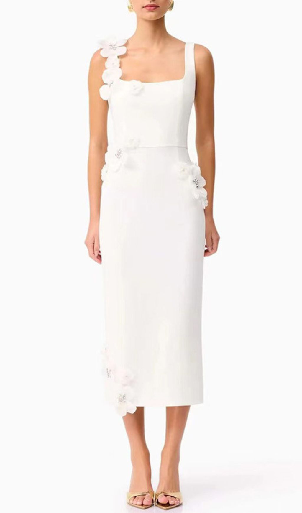 Fashionslee Women Harper White Flower Embellished Midi Dress