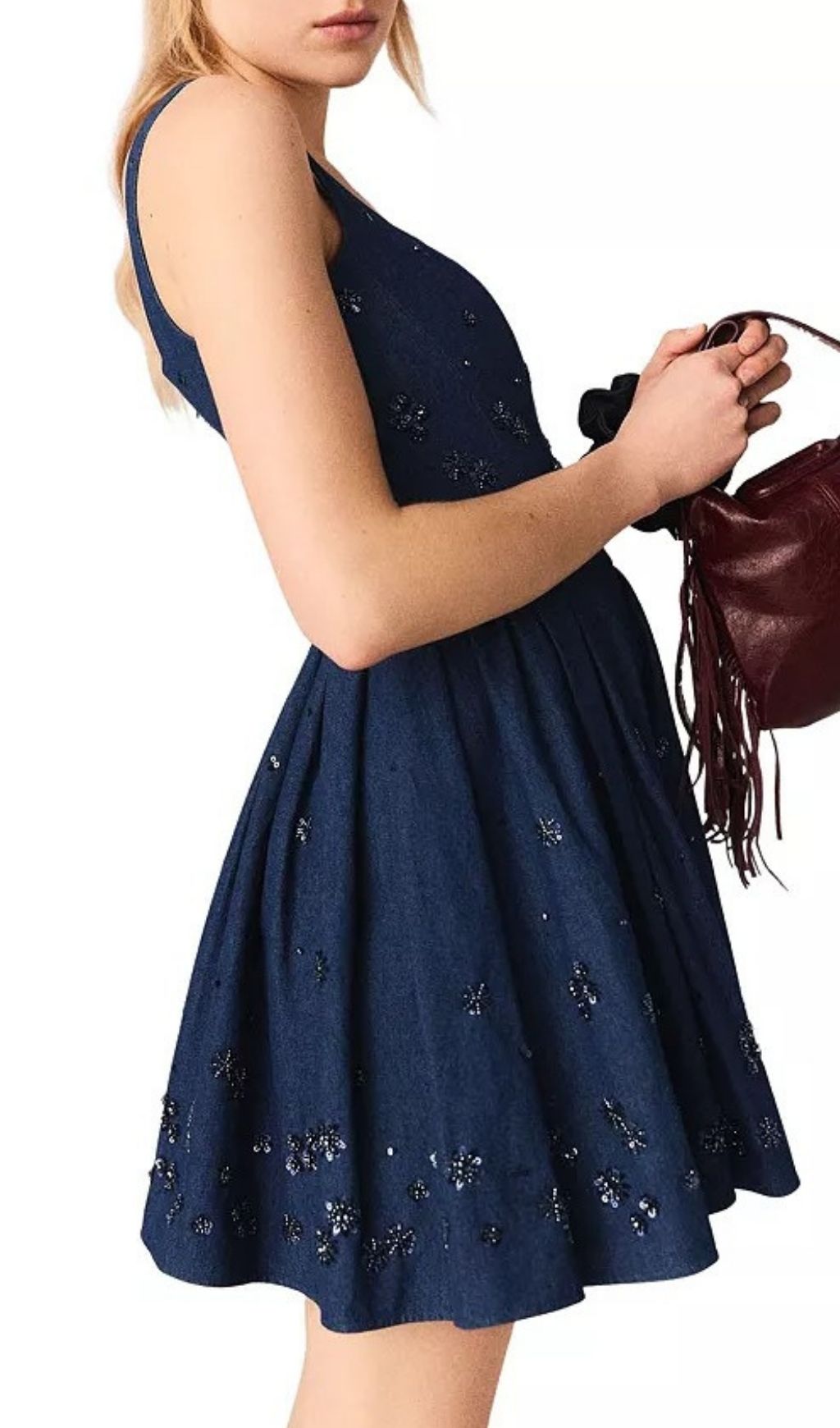 Fashionslee Women Flared Embroidered Denim Dress